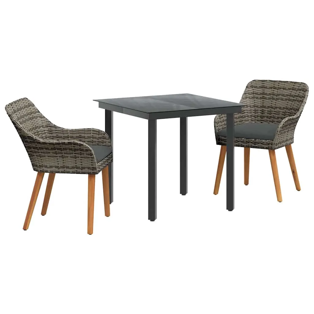 Garten-Esszimmer-Set Poly-Rattan Grau 80x80x74 cm Tisch, 62,5x55x82 cm Stühle