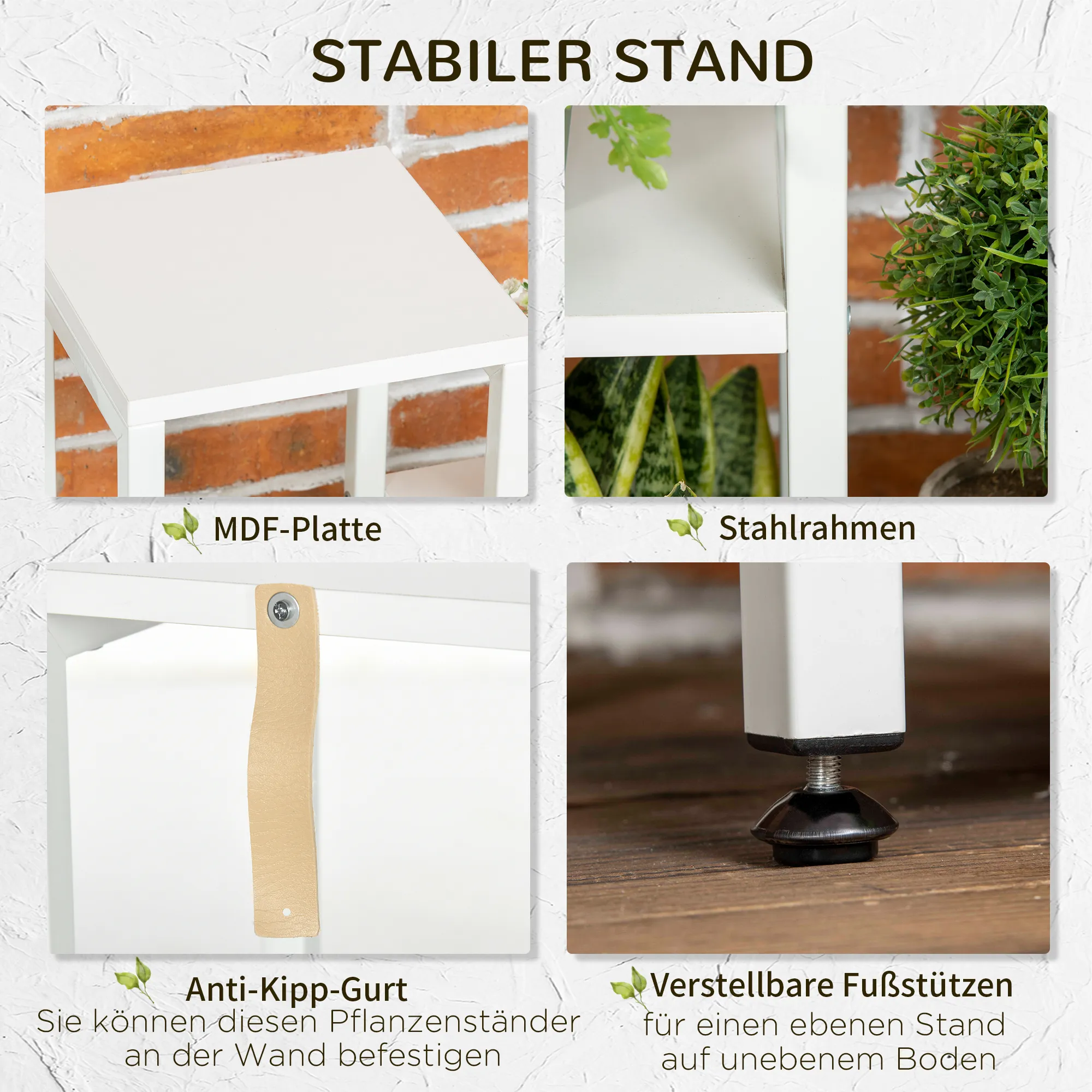 Dekorativer Blumenständer 65L x 23B x 94,5H cm in Weiß