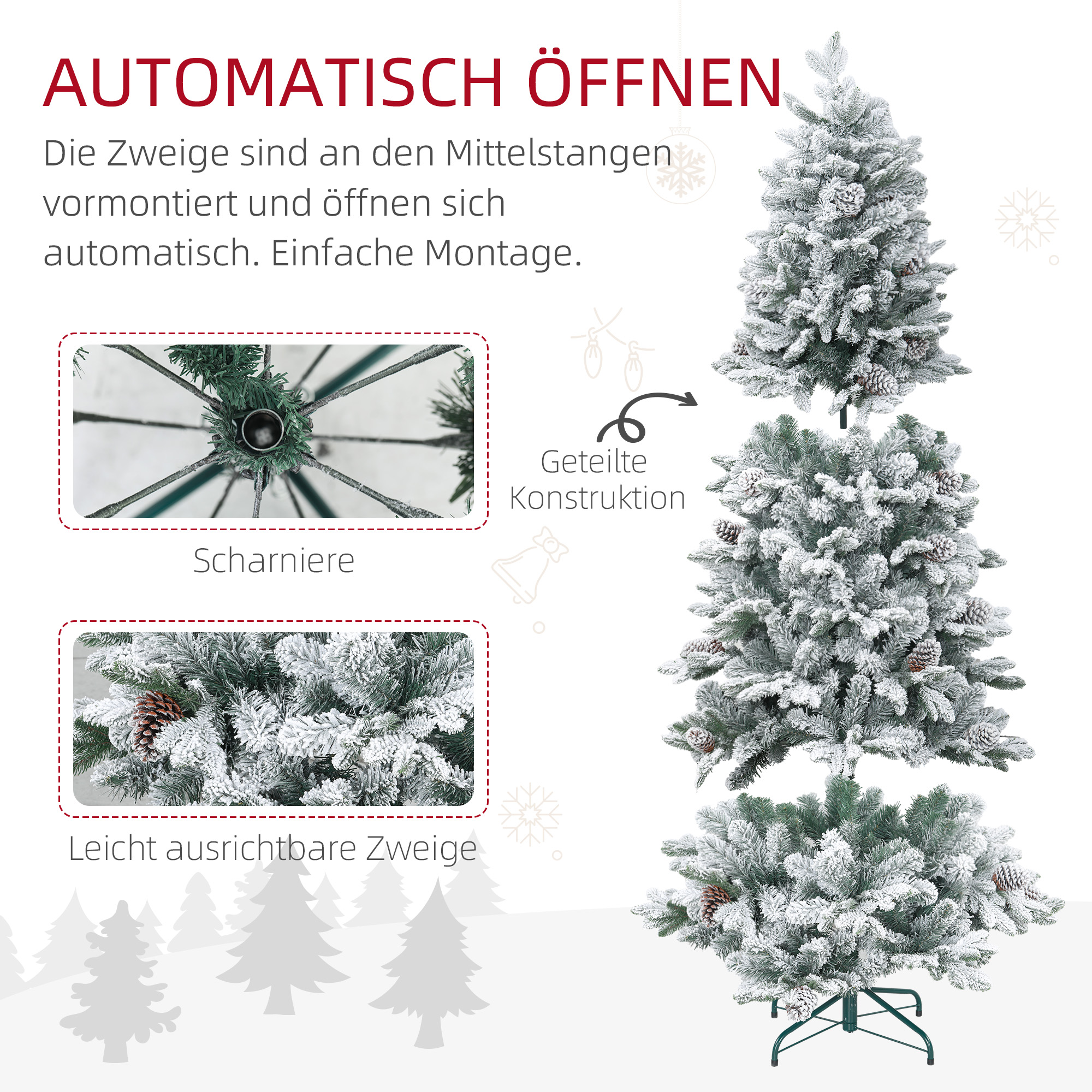 Künstlicher Weihnachtsbaum mit Kunstschnee & Zapfen, 180 cm, Grün