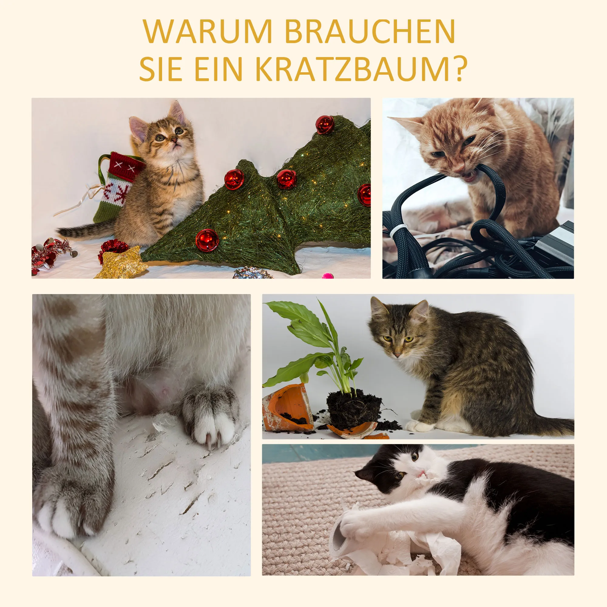 Kratzbaum deckenhoch mit 4 Plattformen, Plüsch, 228-260 cm, Grau