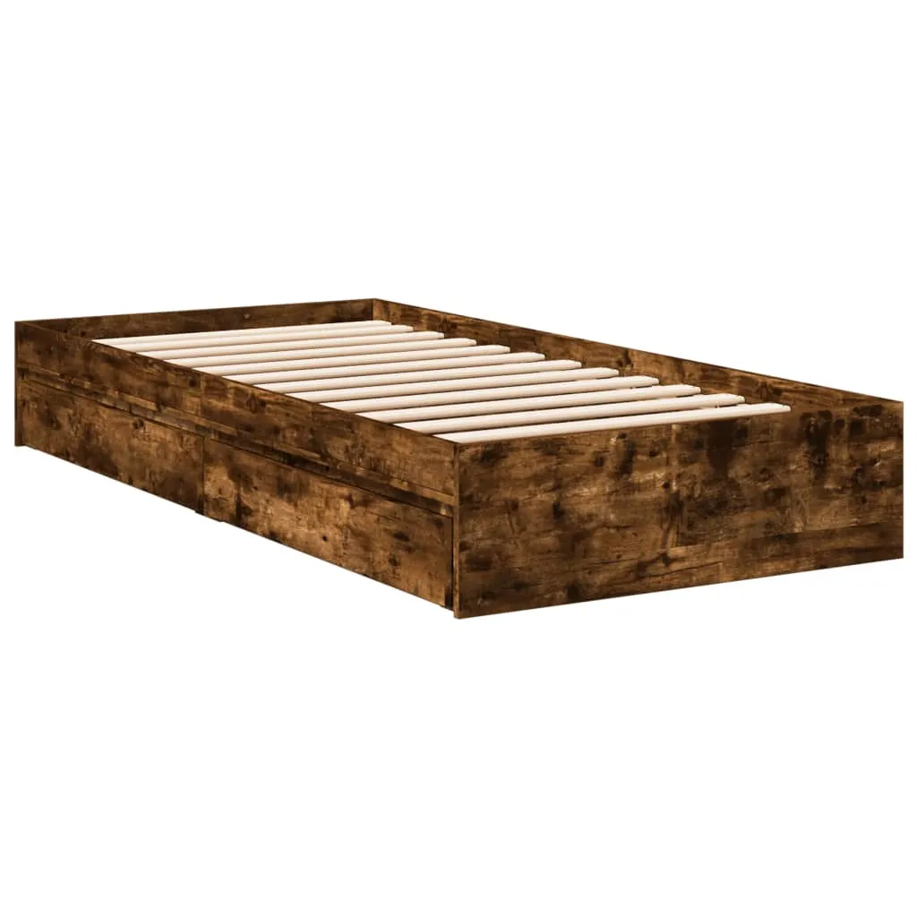 Bettgestell mit Schubladen 193x78x28 cm in Räuchereiche, Massivholz