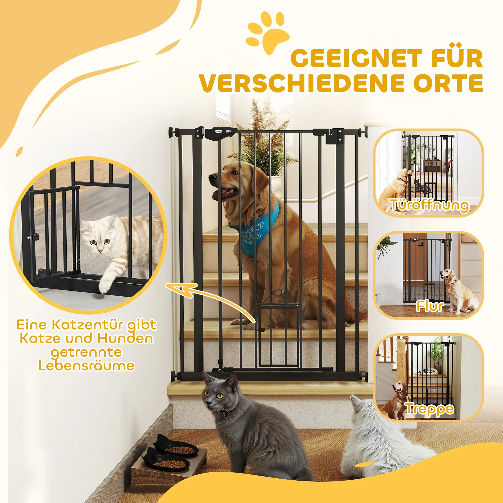 Hunde Türgitter 74-80 cm Schwarz aus Stahl, 104 cm hoch