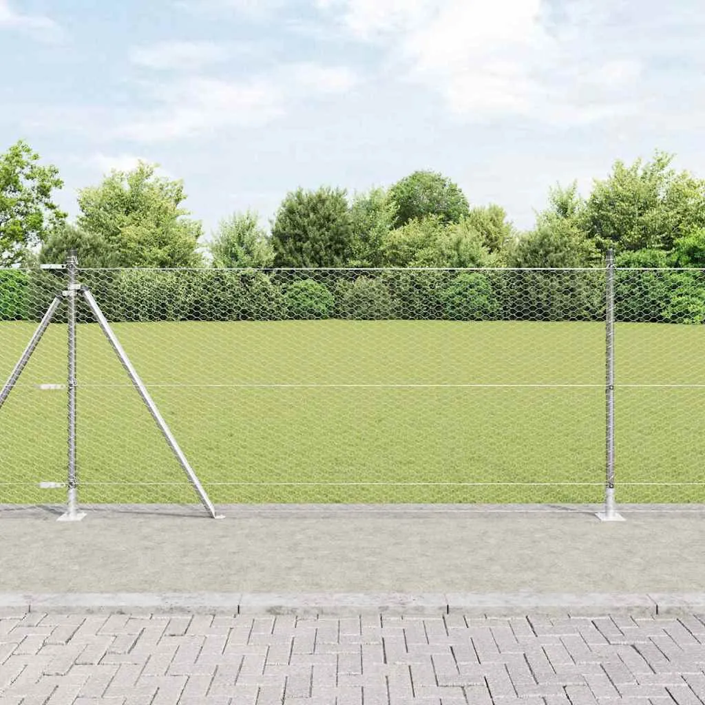 Sechseckzaun mit Betonsockel 25 x 0,8 m Verzinkter Stahl Silber