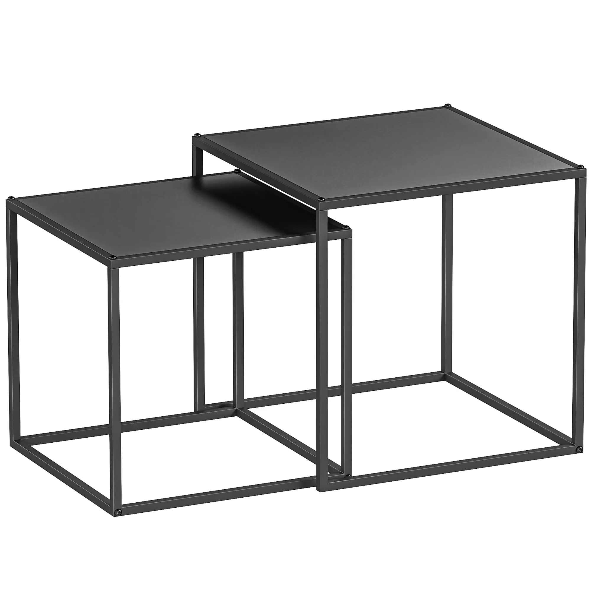 Beistelltisch, Couchtisch, Satztisch, 2er-Set, modernes Design, Stahlrahmen, schwarz, 40 x 40 x 40cm