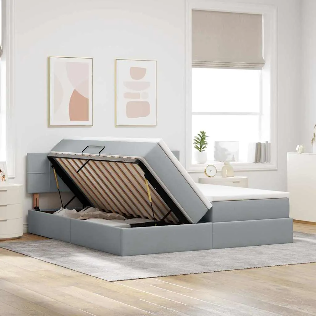 LED-Storage-Bett mit Matratze 200x200 cm Hellgrau