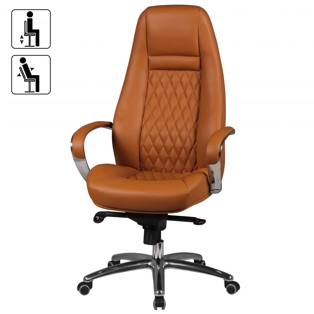Amstyle Bürostuhl AUSTIN Echt-Leder Caramel Schreibtischstuhl 120KG Chefsessel hohe Rückenlehne mit Kopfstütze X-XL