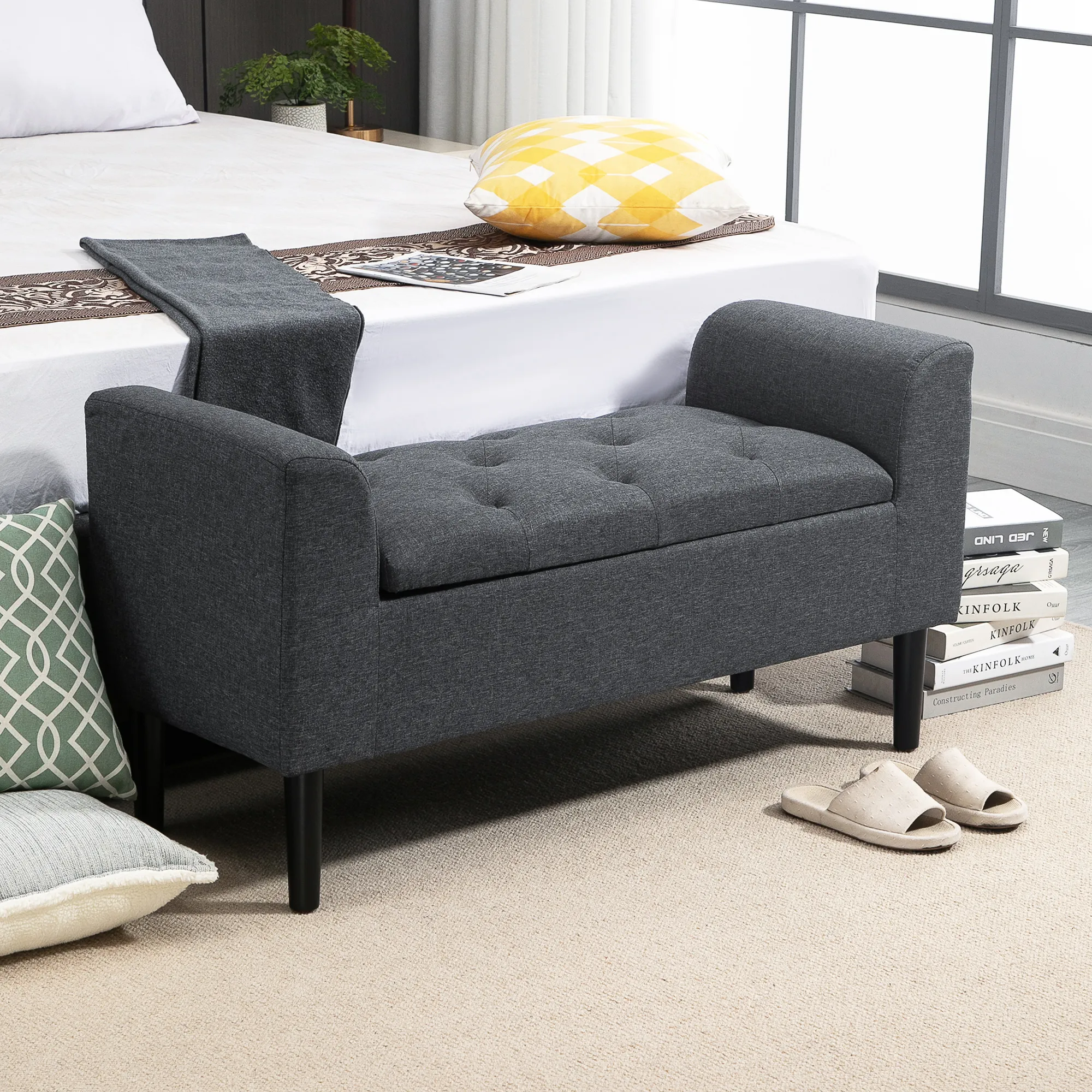 Sitzhocker Dunkelgrau 116L x 44B x 58H cm mit Stauraum