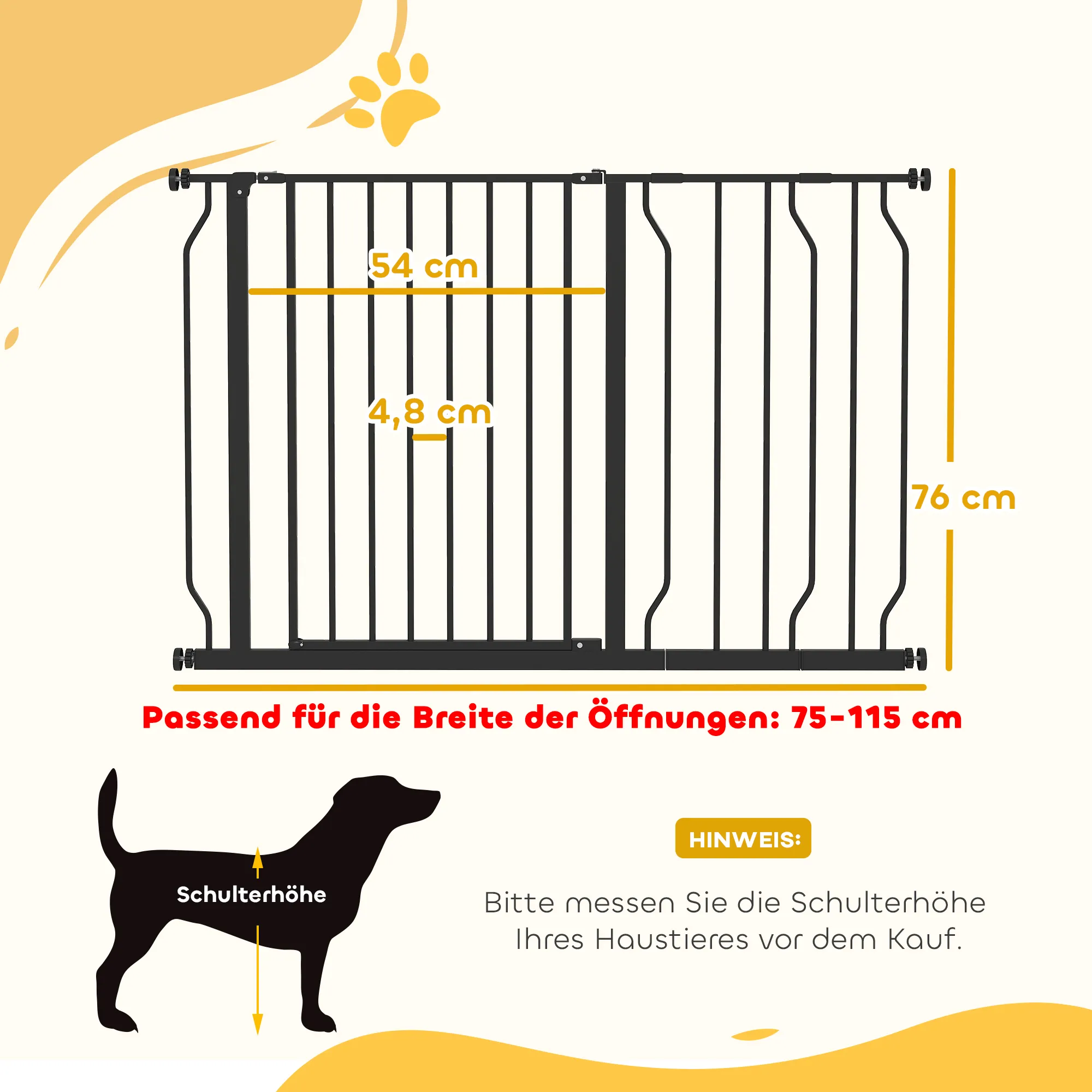 Hunde-Absperrgitter aus Stahl/ABS, verstellbar 75-115 cm, Schwarz
