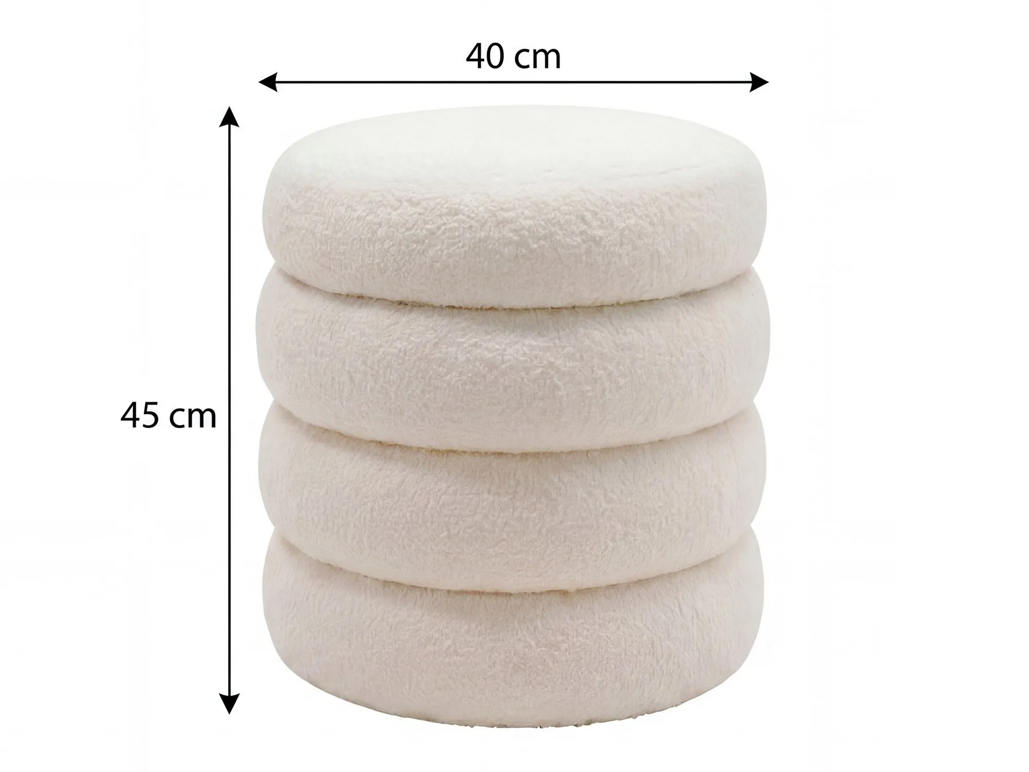 Sitzhocker mit Stauraum aus Teddy Stoff 40cm Creme Rund - Design Boho Stoffhocker mit abnehmbarem Deckel - Polsterhocker Schminktisch Hocker - Beistellhocker für Wohnzimmer Handmade