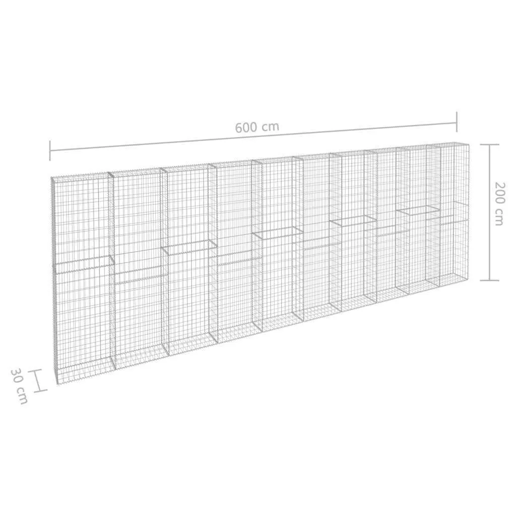 Gabionenkorb aus verzinktem Stahl 600x30x200 cm Silber
