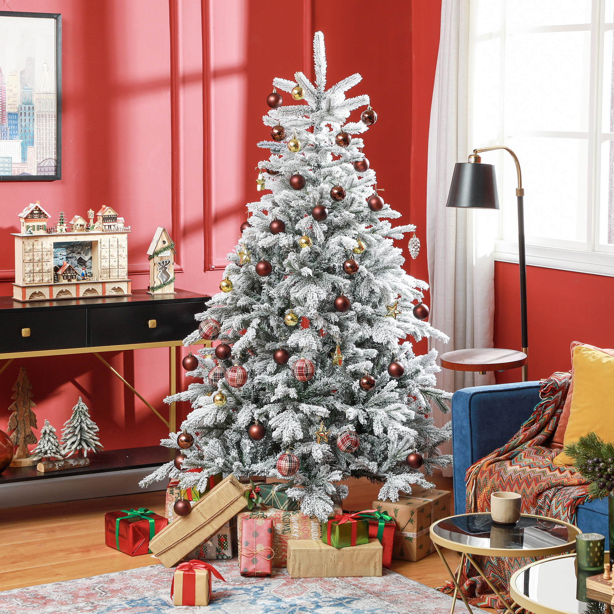 Weihnachtsbaum künstlich mit Kunstschnee, flammhemmend, 180 cm