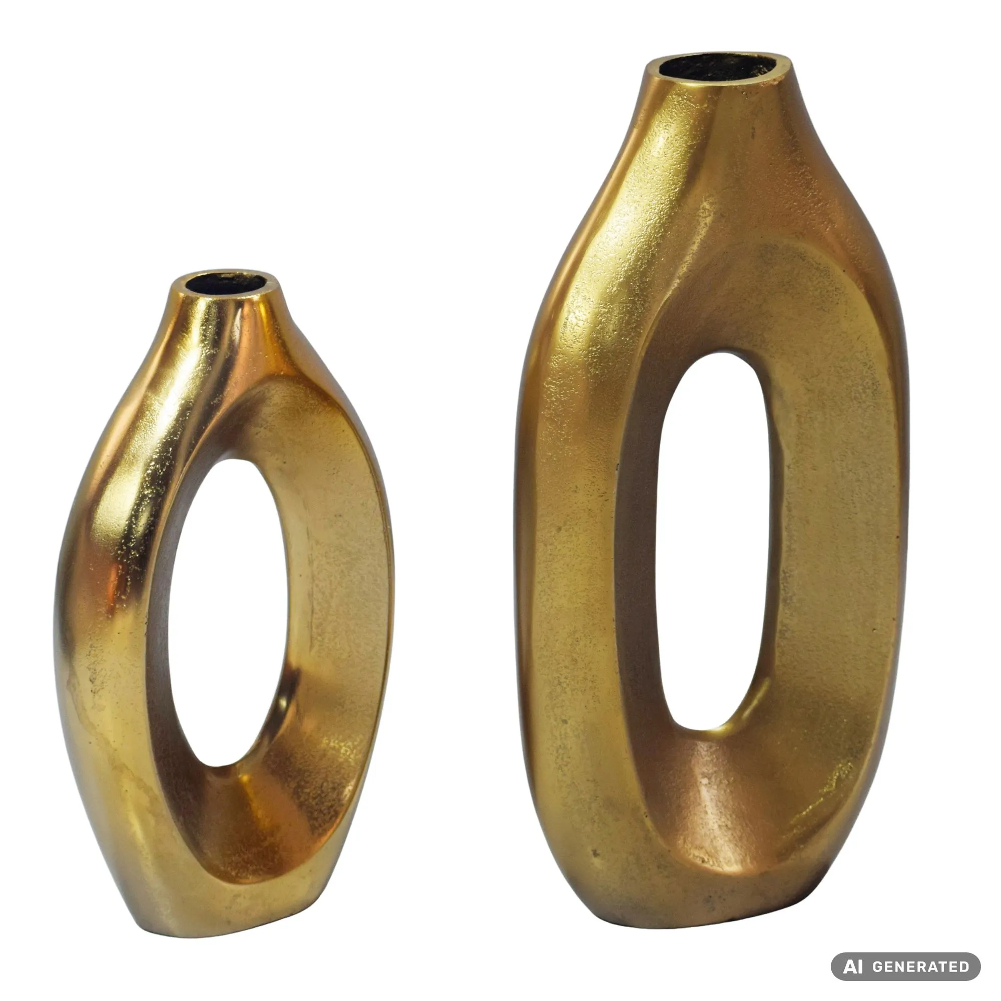 Dekovasen 2er Set aus Aluminium Raw-Finish Ringdesign Goldfarben