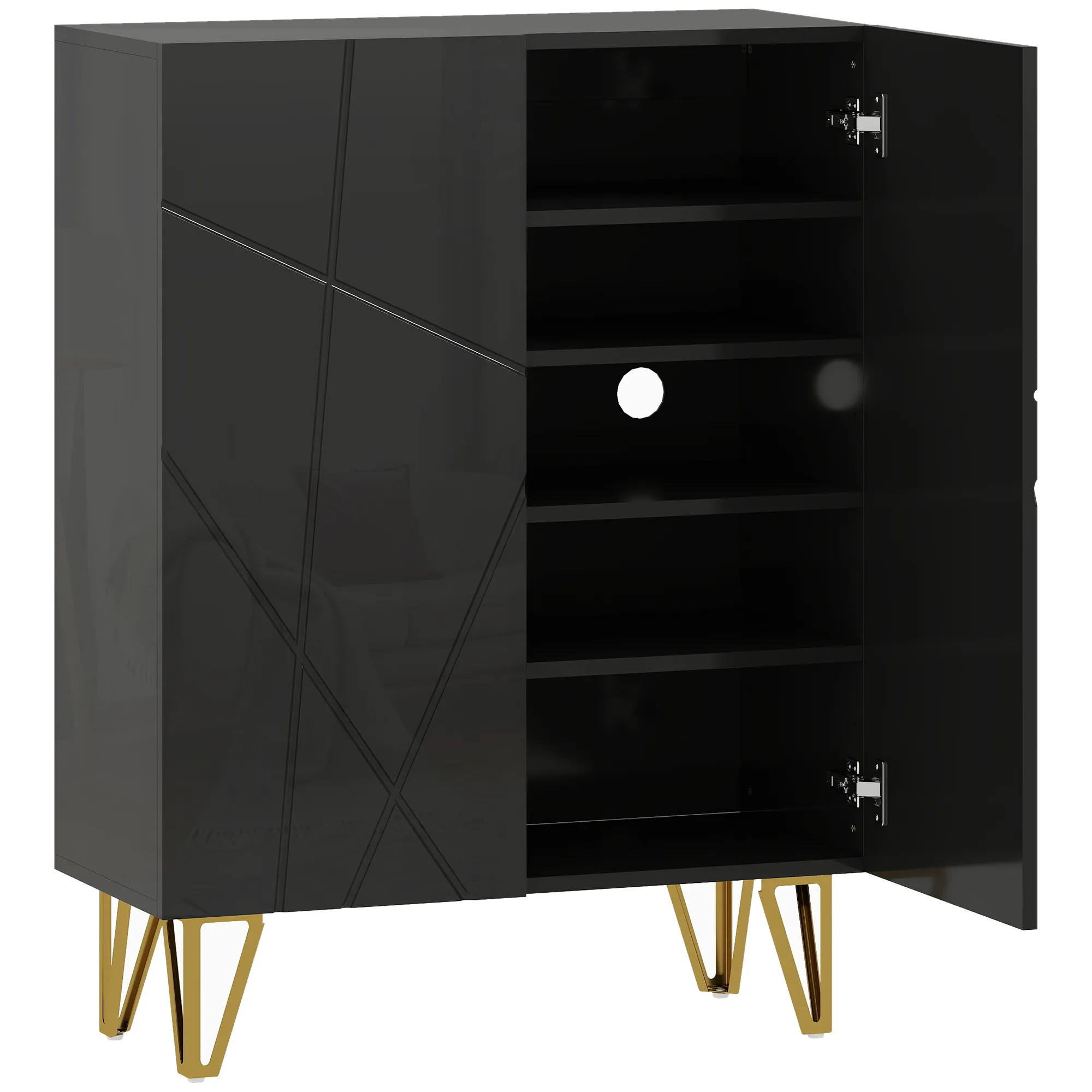 Schuhschrank Schwarz 72L x 31,5B x 95H cm mit Hochglanz-Finish
