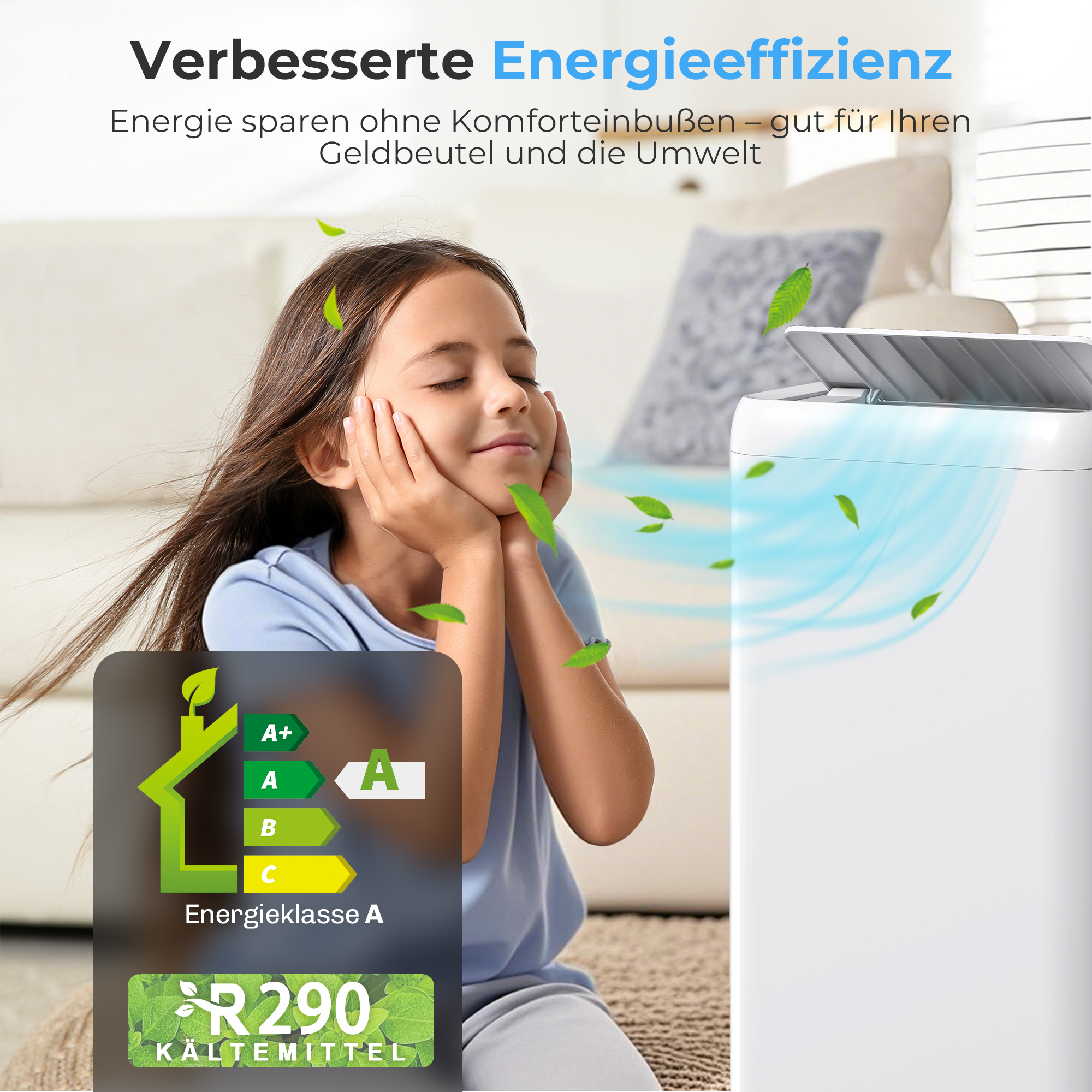 Mobiles Klimagerät mit Abluftschlauch 12000 BTU 3,5 kW, 5-in-1, 24h-Timer, Fernbedienung bis 35㎡