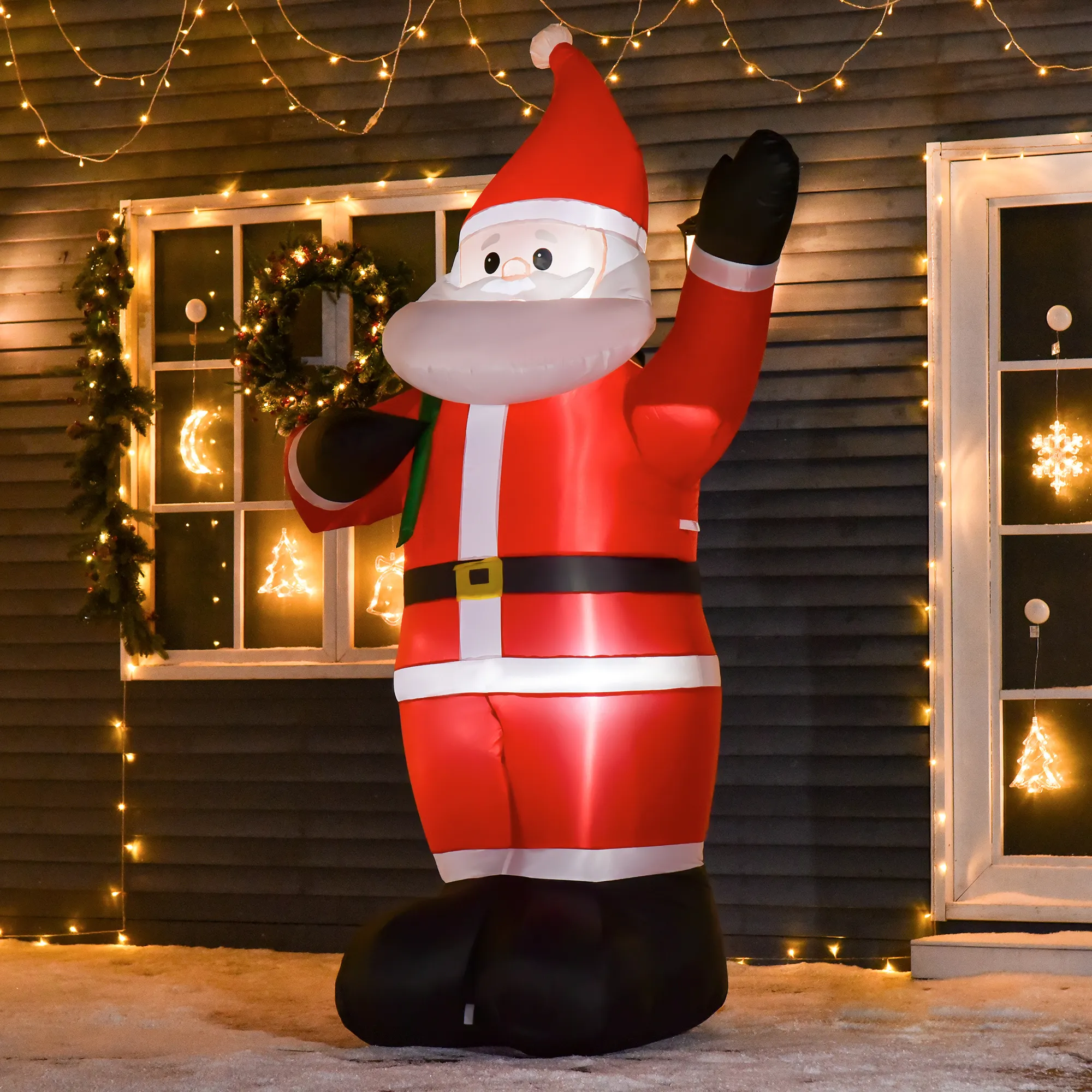 Weihnachtsmann, 2,40 m groß, mit LED-Beleuchtung, selbstaufblasende Gartendeko