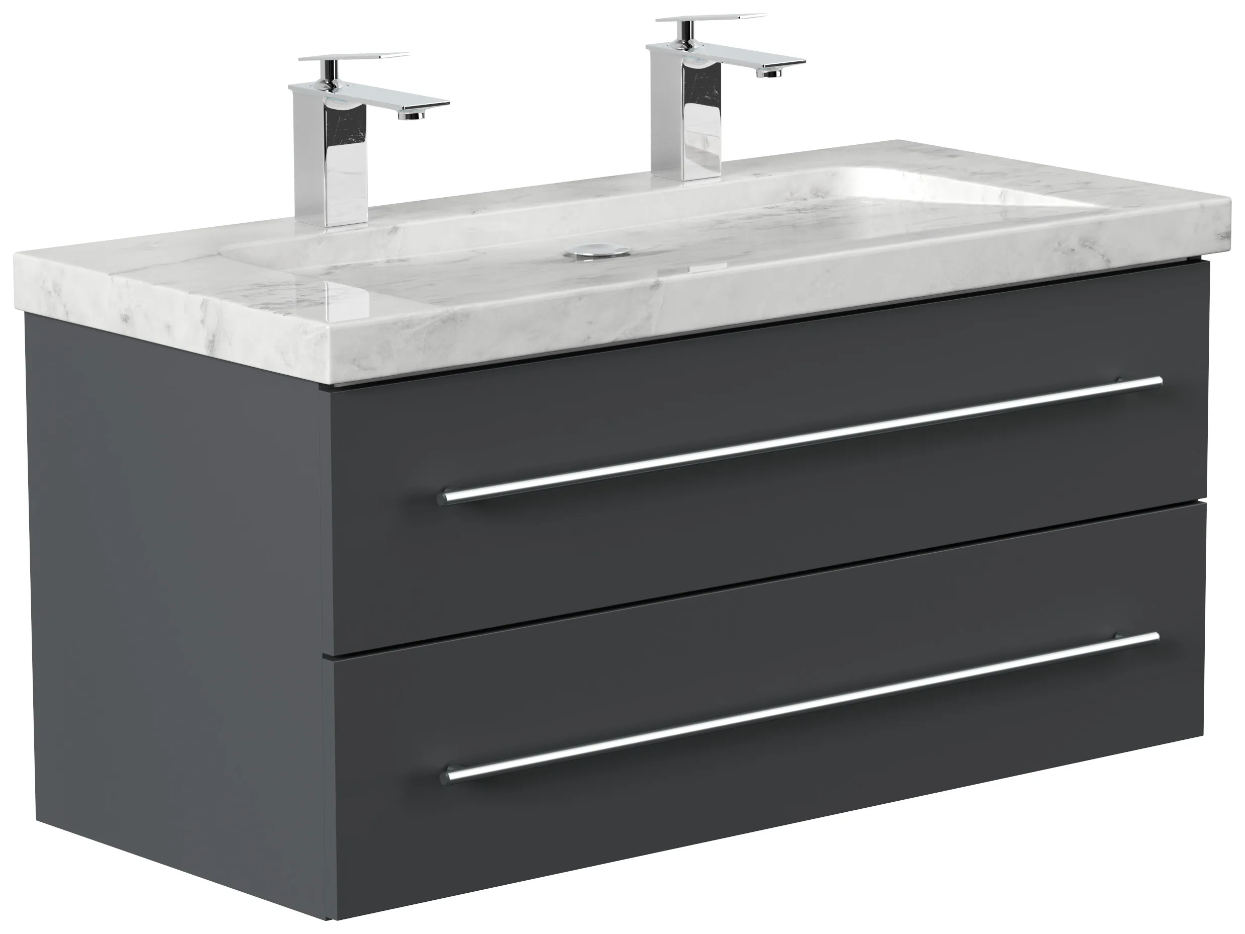 Badmöbel Marmor Carrara White YAMO 100 cm 2 Hahnlöcher SoftClose grafit