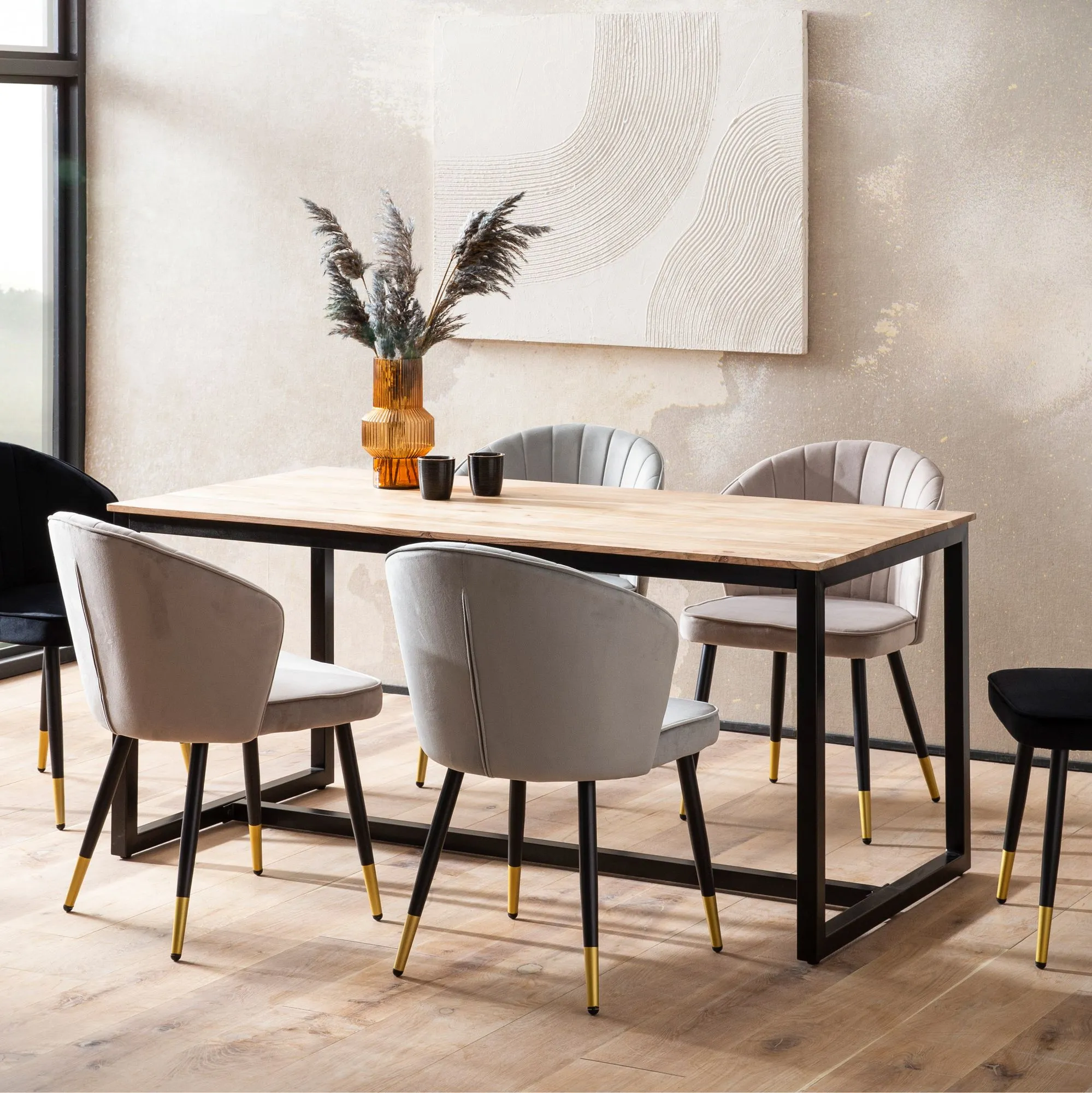 Esszimmertisch 200x100x76 cm Akazie Massivholz Metall Esstisch Loft-Style