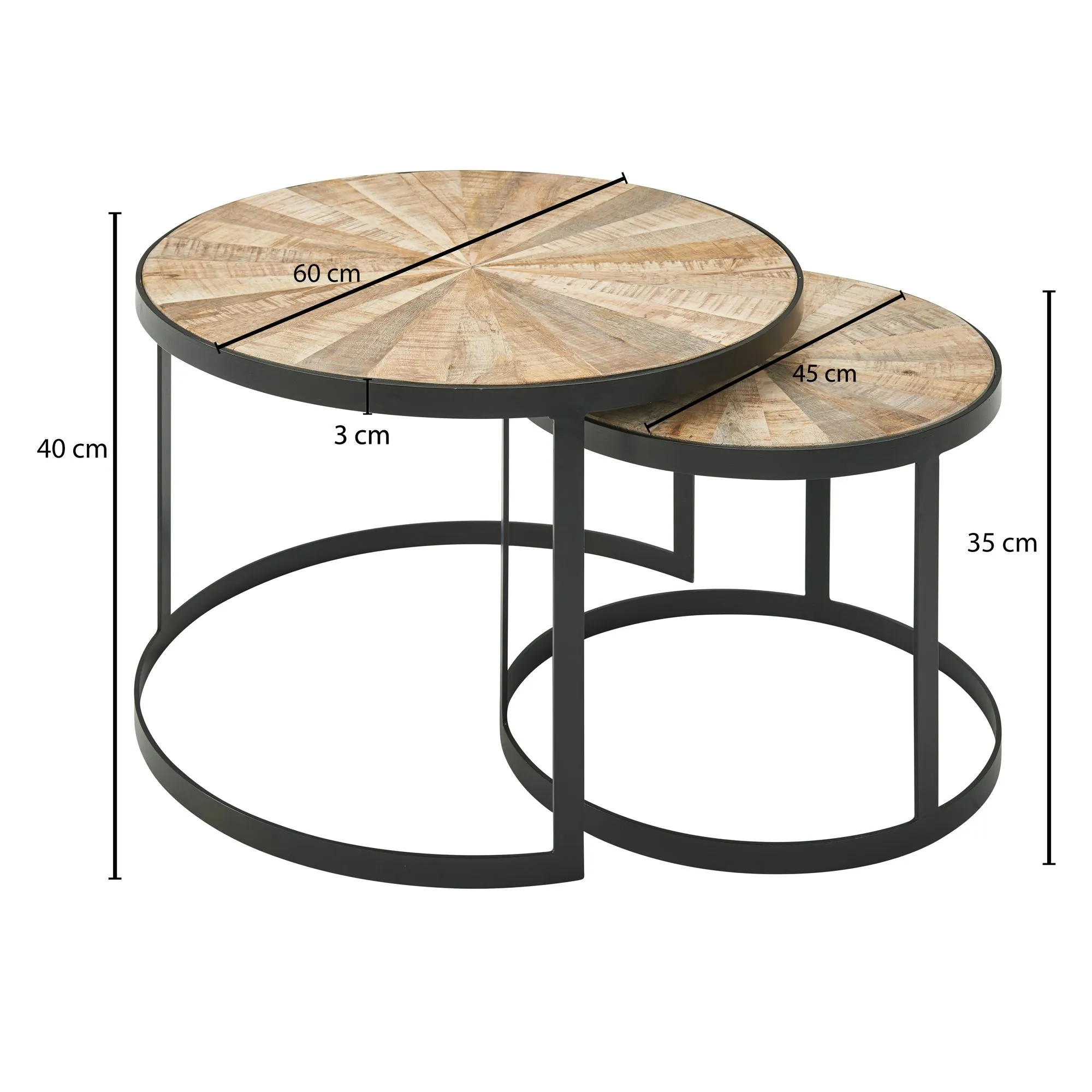 Wohnling Design Couchtisch 2er Set Mango Massivholz Satztisch Rund