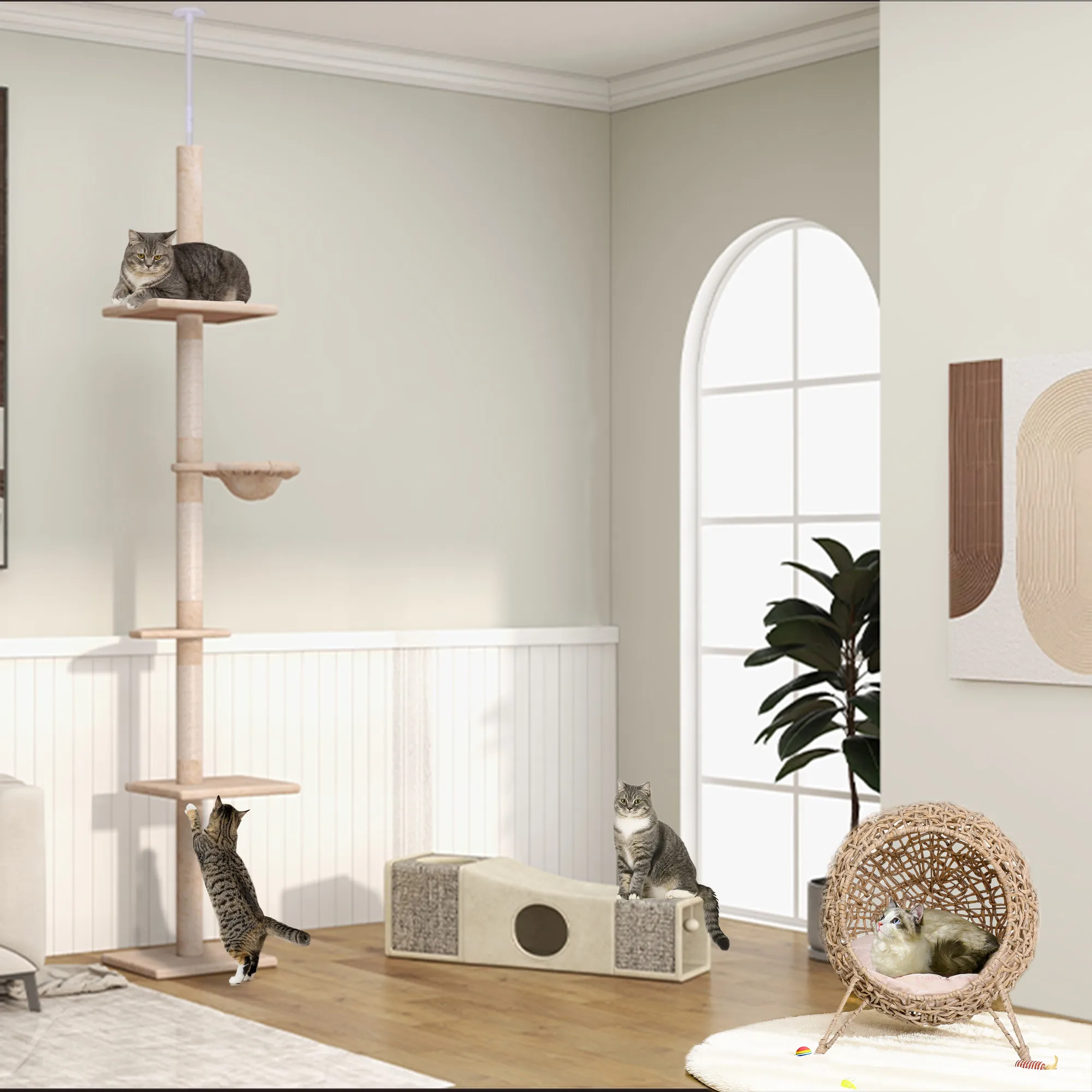 Katzentunnel 98L x 30B x 30H cm in Braun und Beige