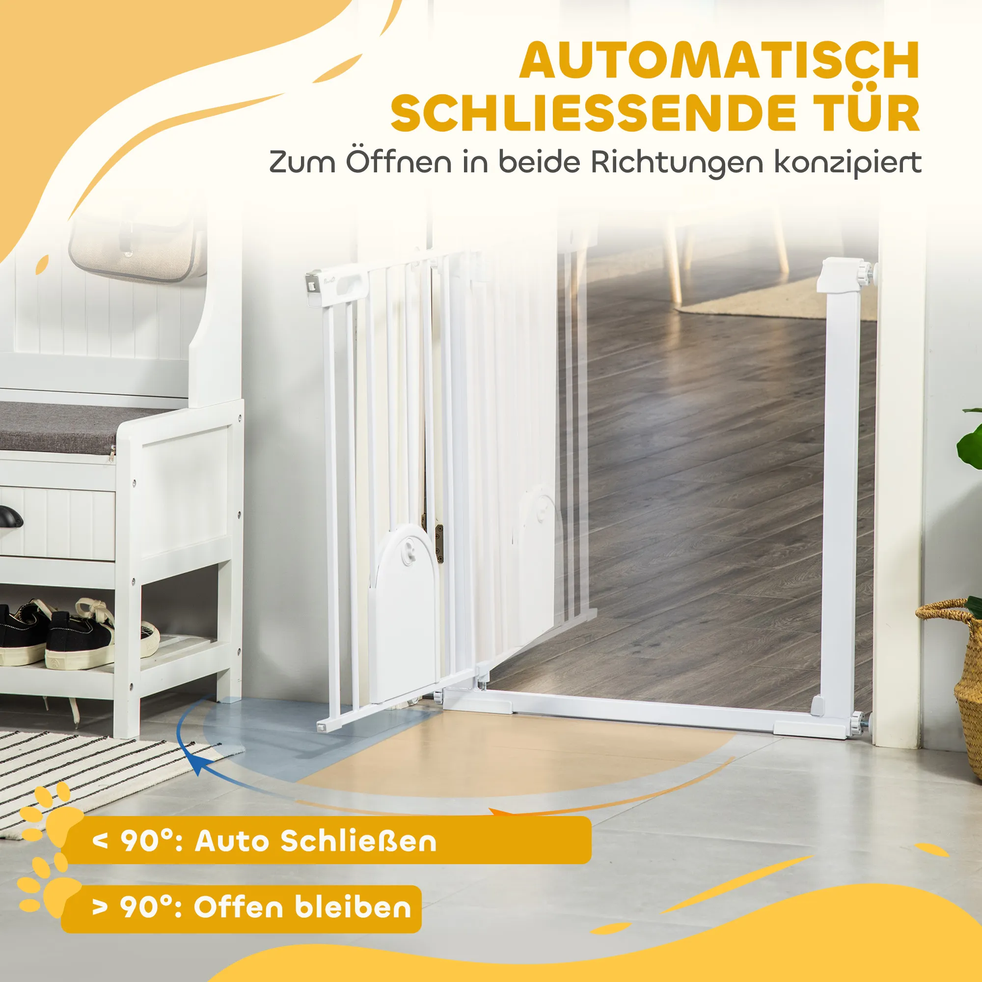 Treppenschutzgitter für Hunde aus Stahl, 75-103 cm, Weiß