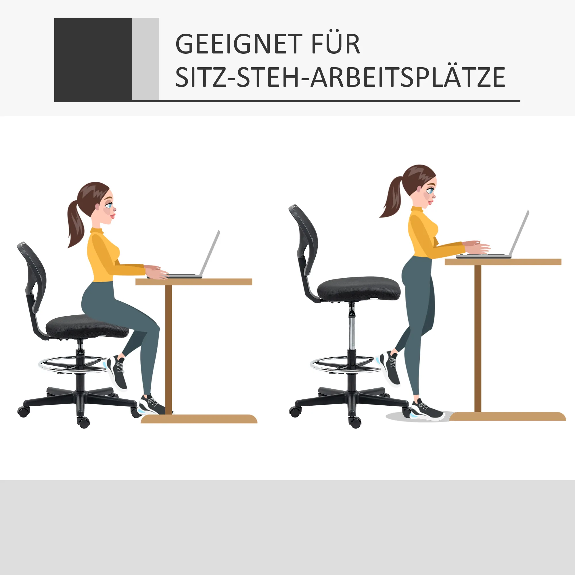 Ergonomischer Bürostuhl Schwarz 59B x 61T x 93-113H cm
