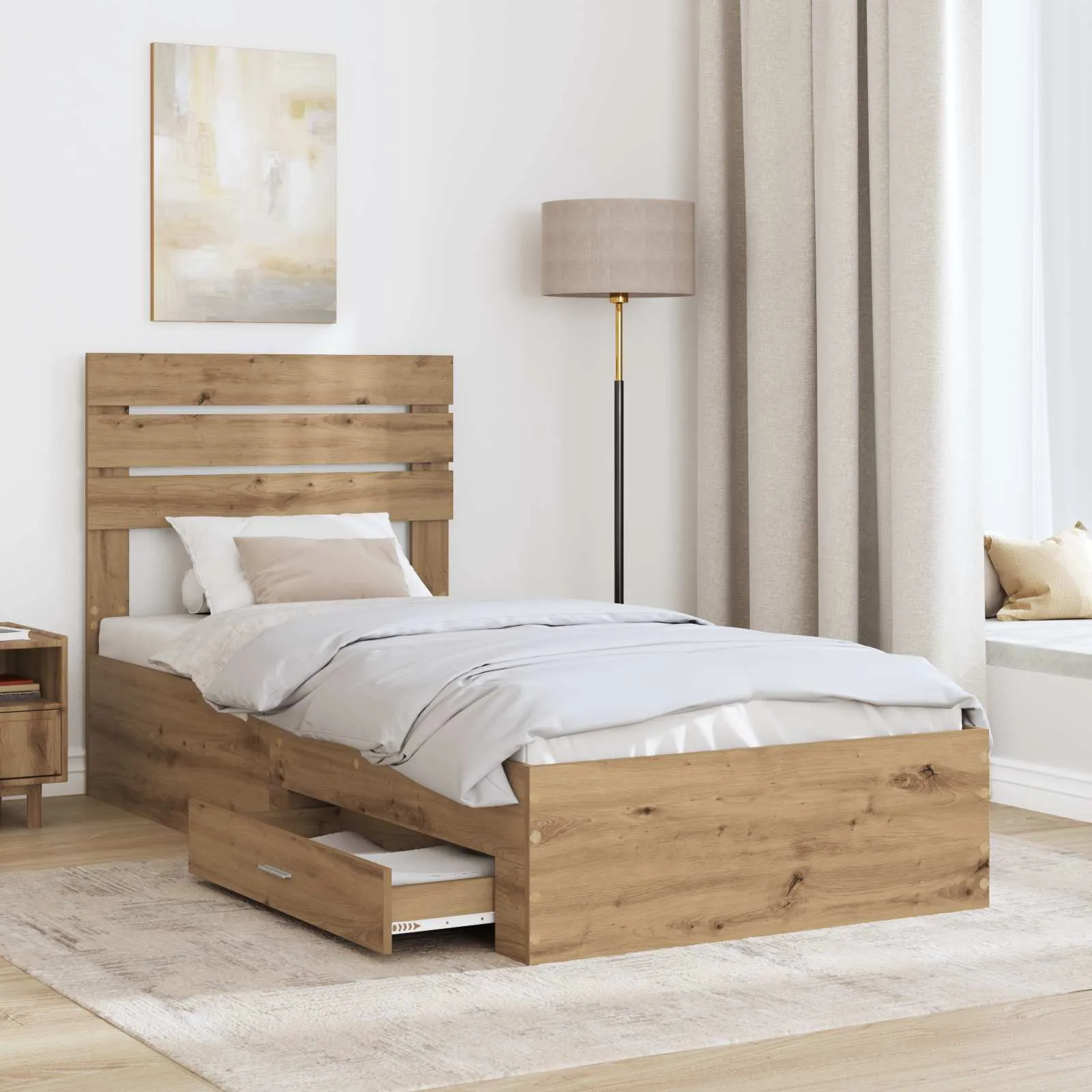 Bettgestell mit Schubladen und Kopfteil Massivholz 90-100 cm