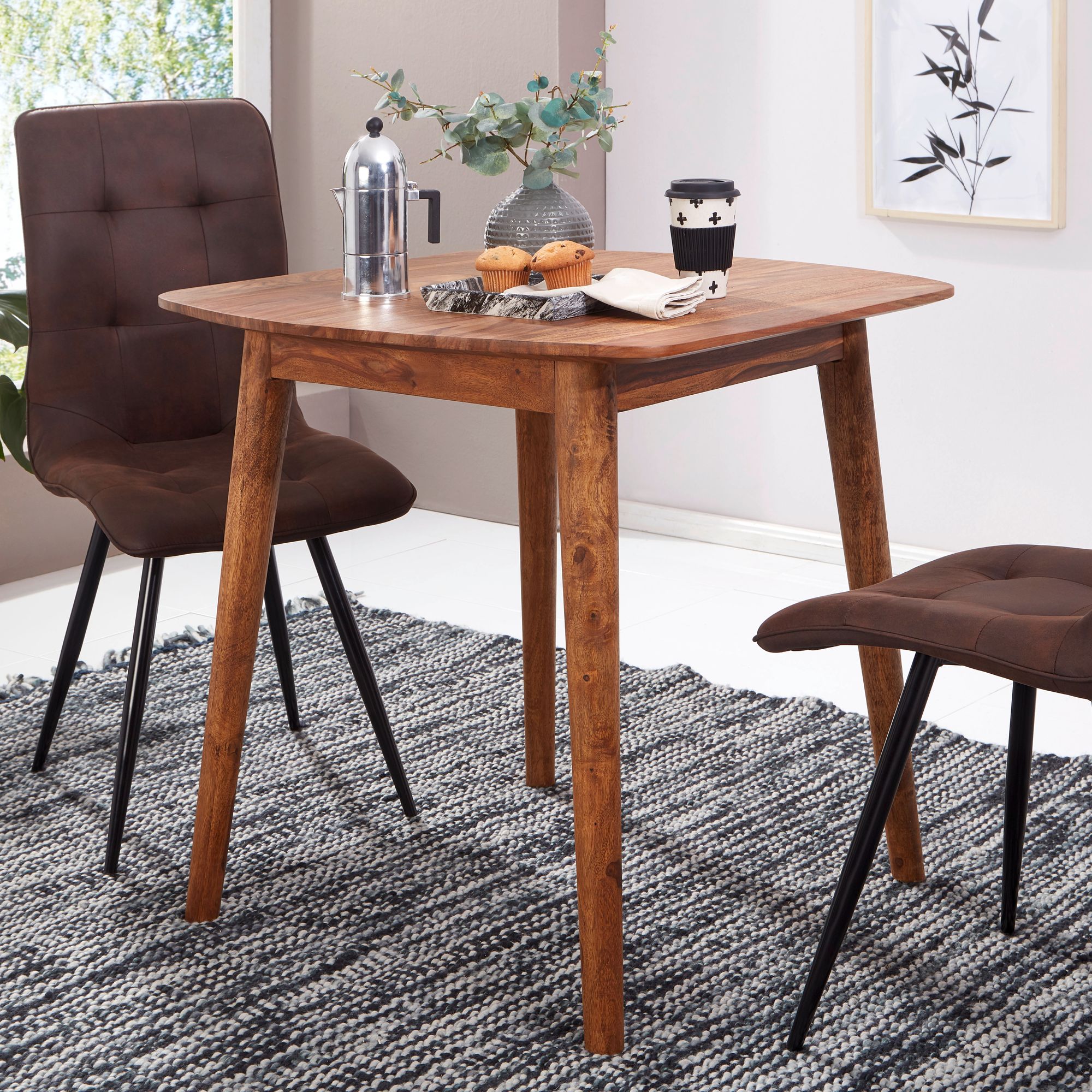 Wohnling Esstisch Mumbai Aus Massivholz Sheesham - 80x80 Cm - Landhausstil