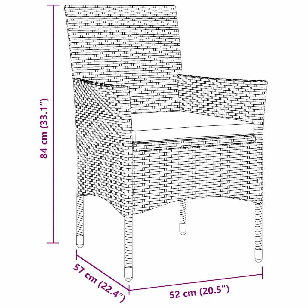 Modernes Gartendining-Set Schwarz 160x80x73 cm Tisch & 52x57x84 cm Stühle