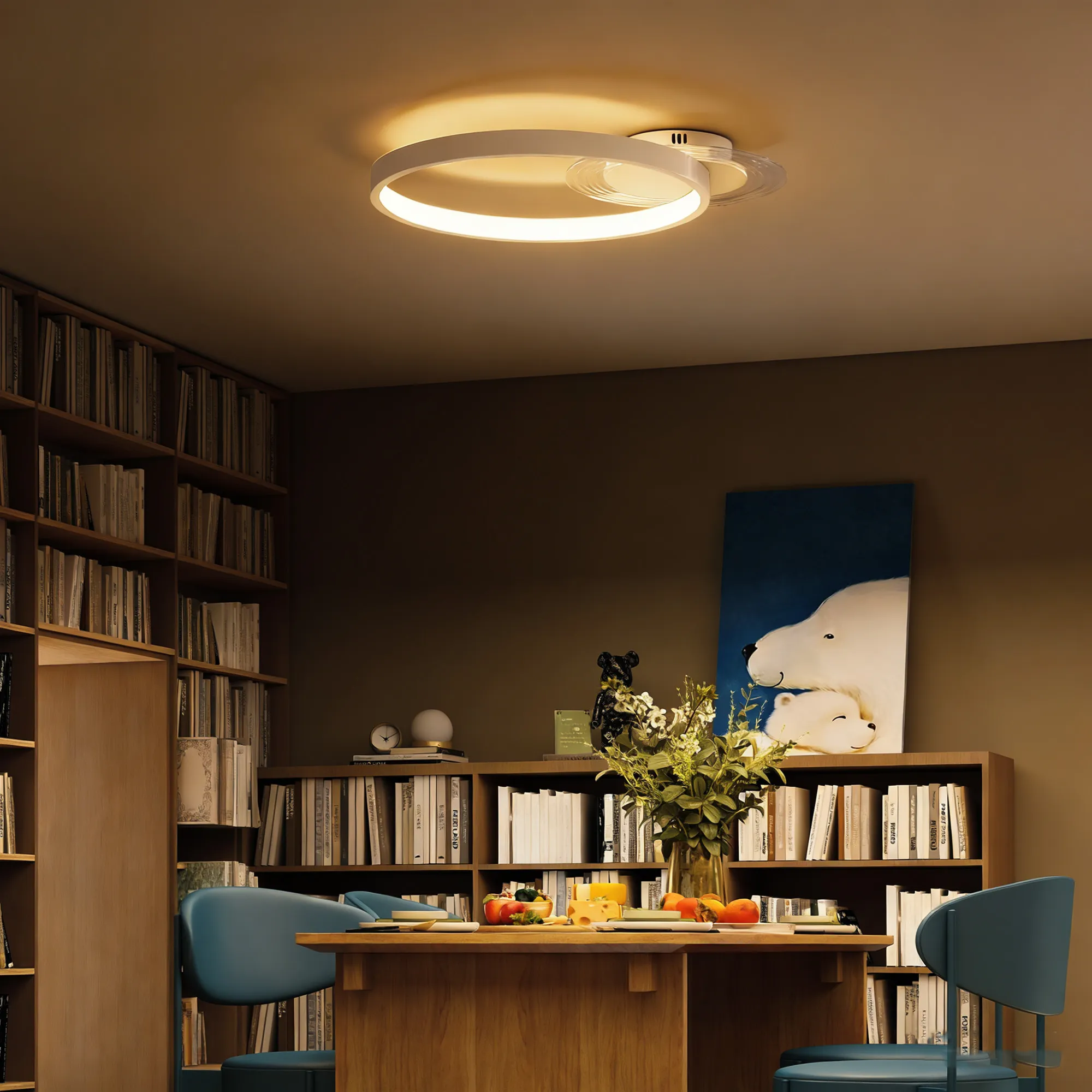 LED Deckenleuchte Zwei-Ring-Design 50x40x7,4 cm Weiß