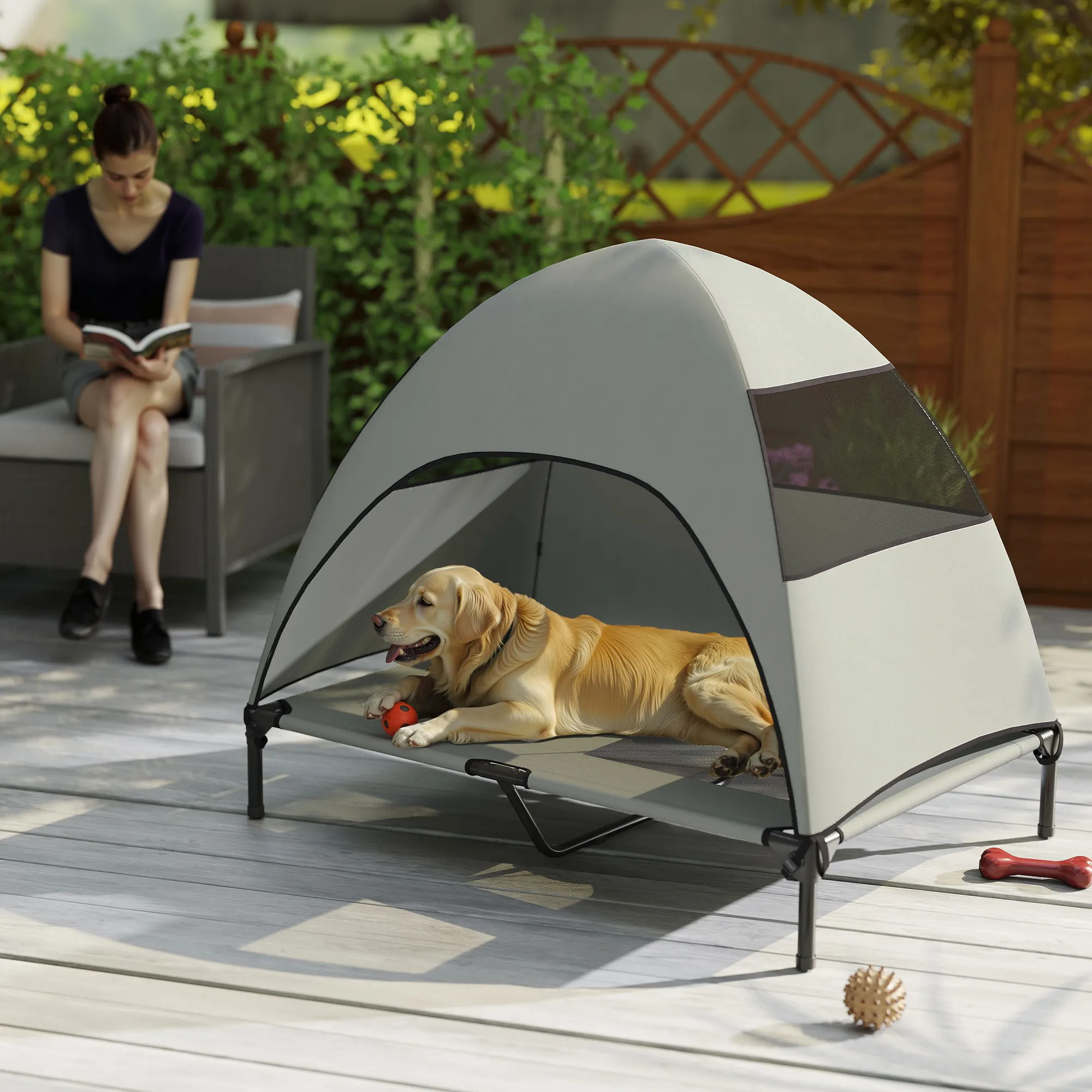 Outdoor Hundeliege 106x76 cm in Hellgrau+Schwarz