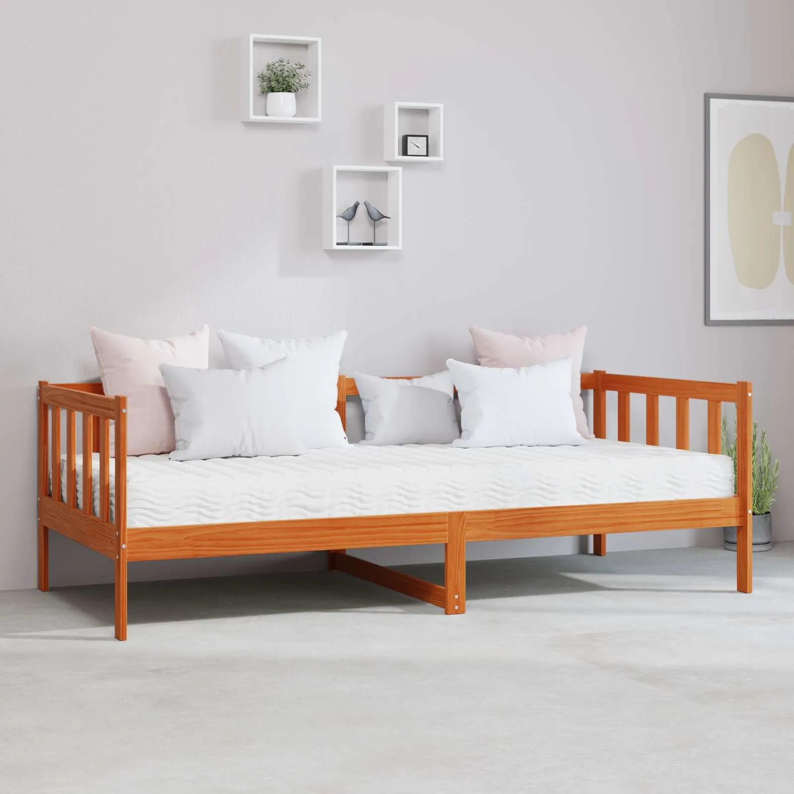 Tagesbett Massivholz 90x200 cm Wachsbraun-Weiß