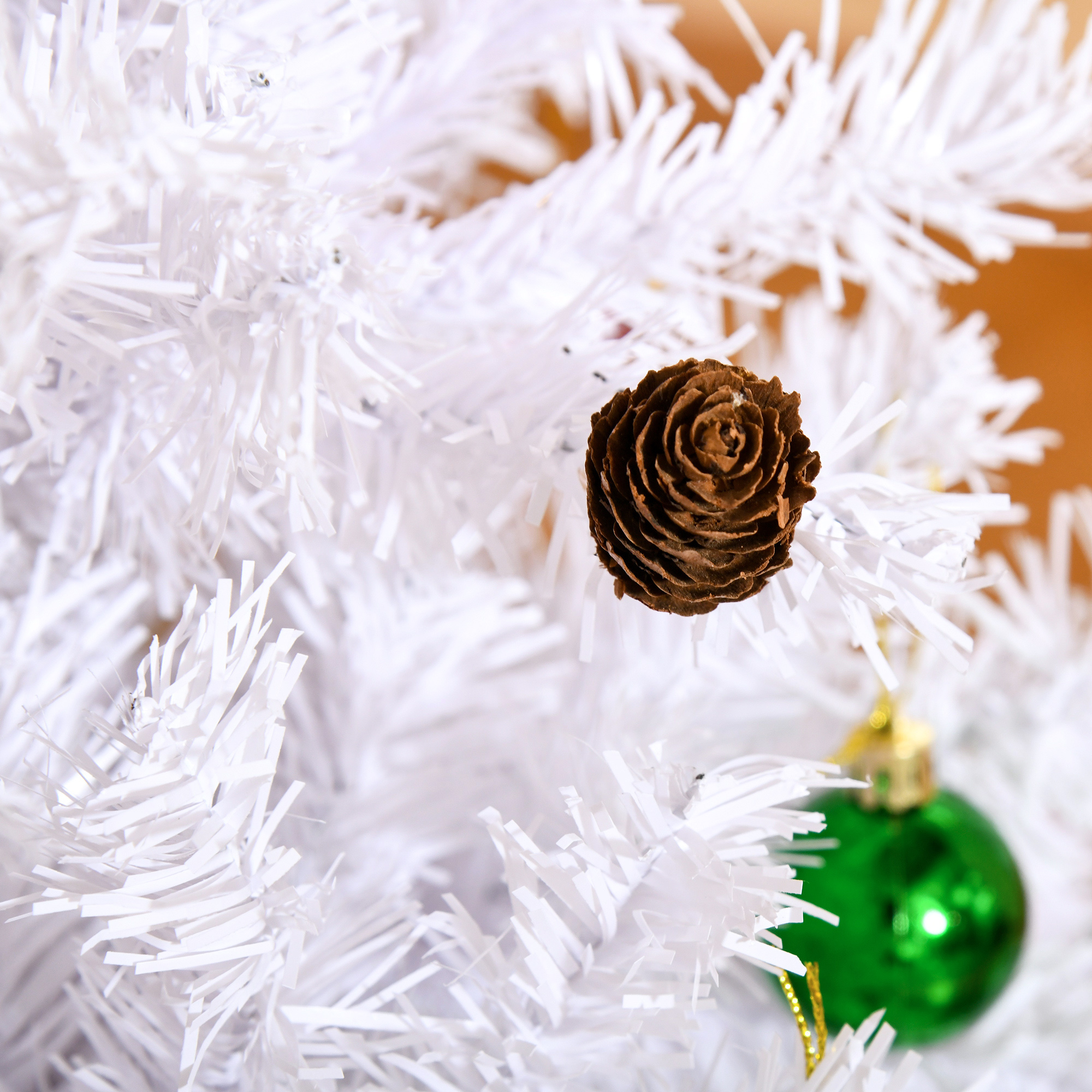 Künstlicher Weihnachtsbaum Weiß 150 cm mit Deko und Metallständer
