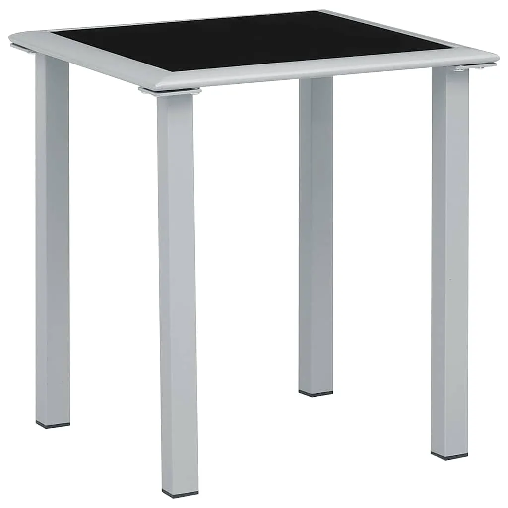 Gartentisch aus pulverbeschichtetem Stahl mit gehärteter Glasplatte 41x41x45 cm Schwarz und Silber