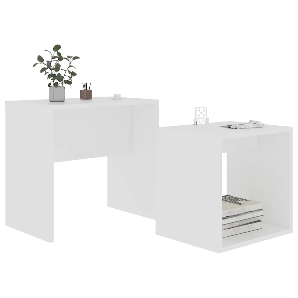 2-teiliges weißes Satztisch-Set 48x30x45 cm & 37x29x36 cm