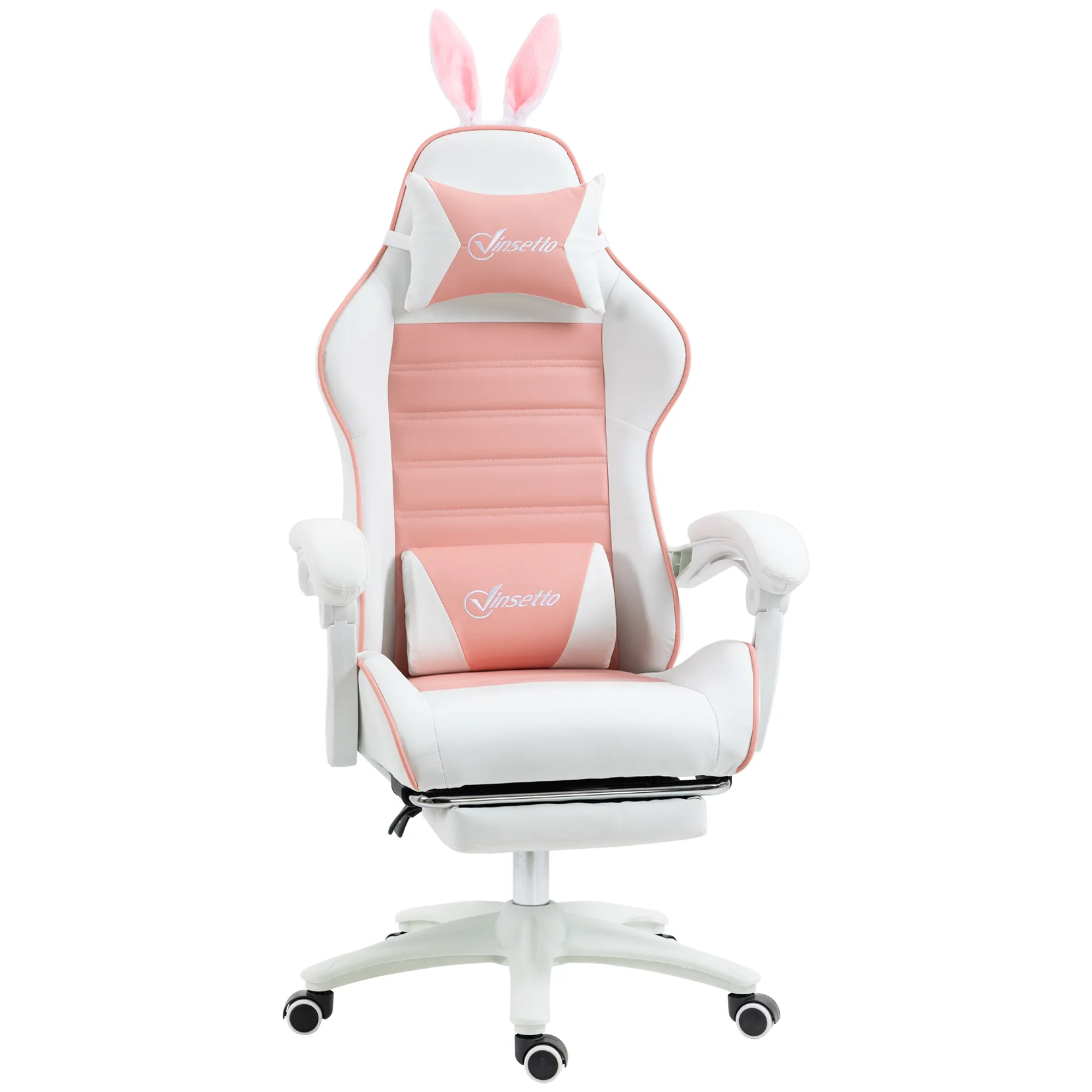 Gaming-Stuhl mit Fußstütze 65L x 63B x 136-142H cm Rosa+Weiß