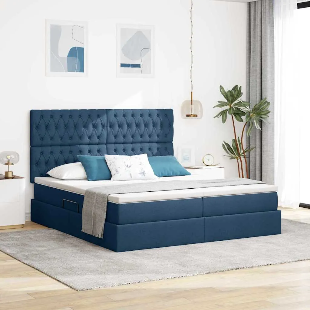 Speicherbett mit Matratze 200 x 200 cm Blau