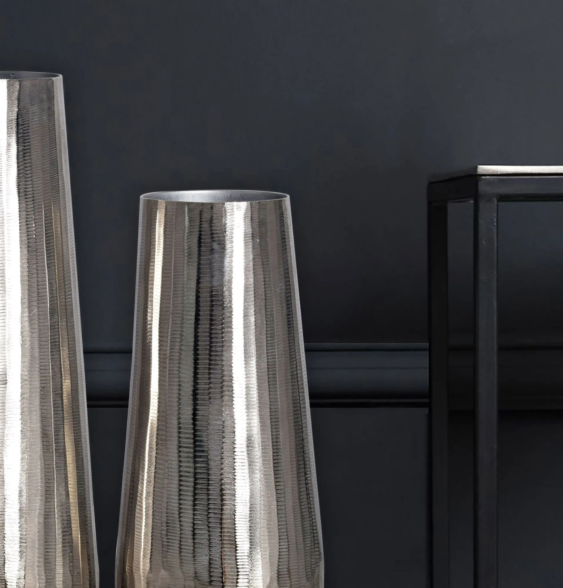 Deko Vase 2er Set Aluminium Silber Rund Blumenvase Modern