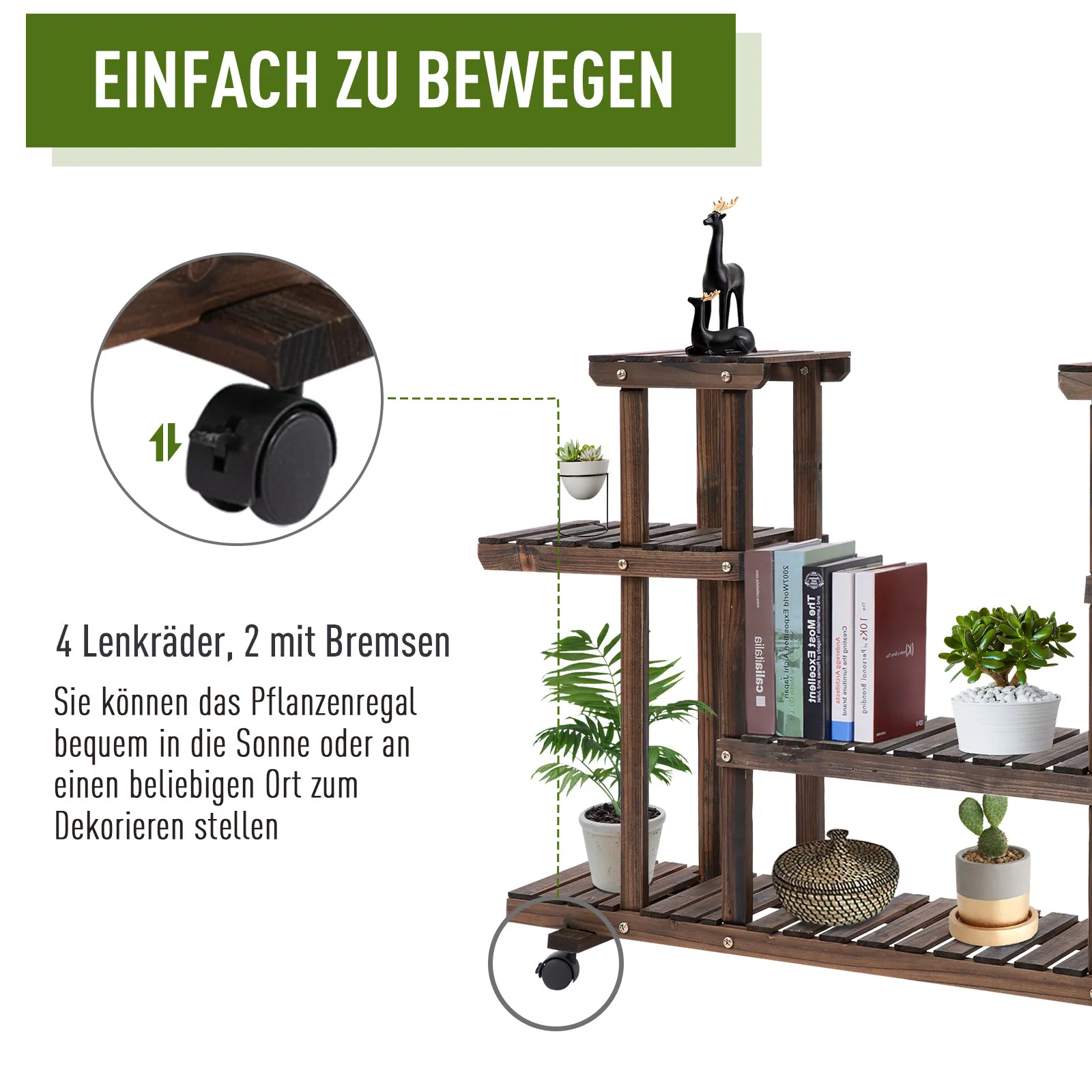 Mobile Blumentreppe 123,5L x 33B x 80H cm in Verkohlter Farbe
