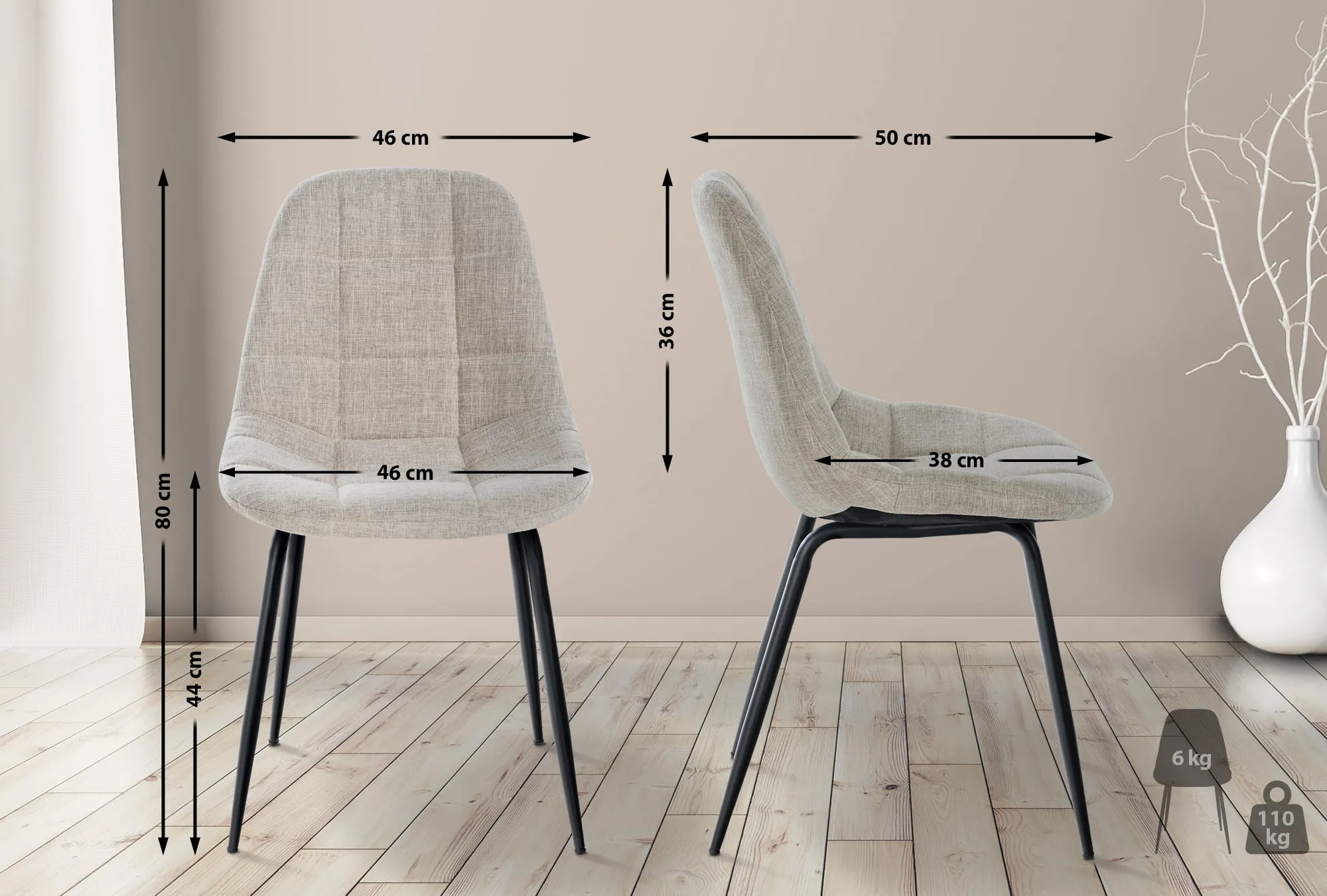 Polsterstuhl Tom 80x46x50 cm creme