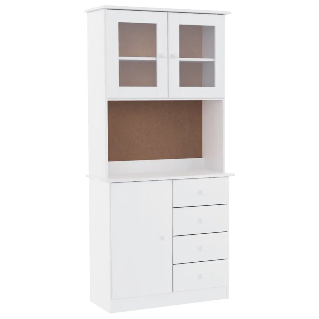 Weißes Highboard aus massivem Kiefernholz mit Glas, 77x35x165 cm