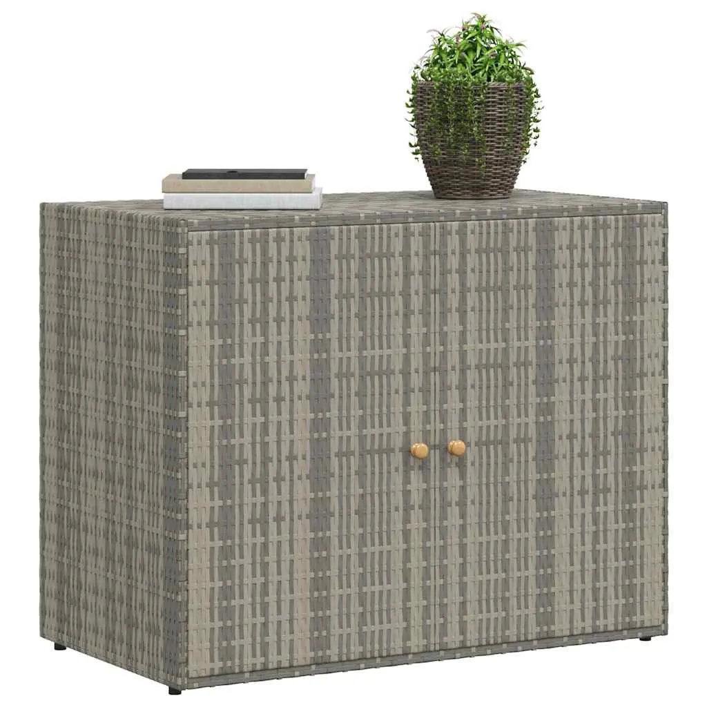 Gartenschrank aus PE-Rattan mit Echtholzgriffen, 100 x 55,5 x 80 cm, Grau