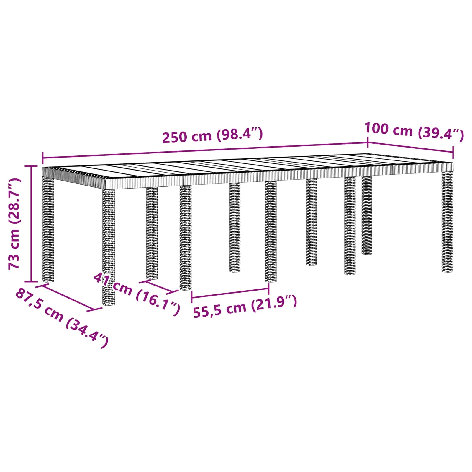 Moderner Gartentisch Poly-Rattan 250x100x73 cm Anthrazit