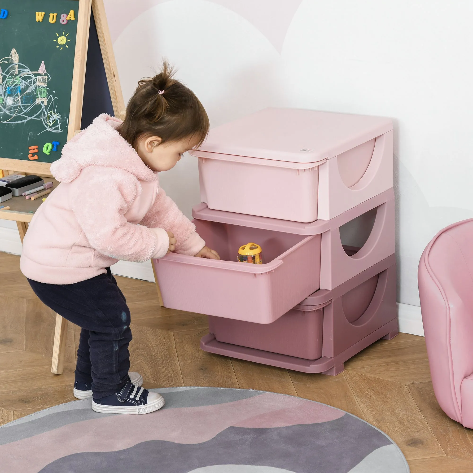 Aufbewahrungsbox Rosa 37L x 37B x 56,5H cm mit 3 Schubladen