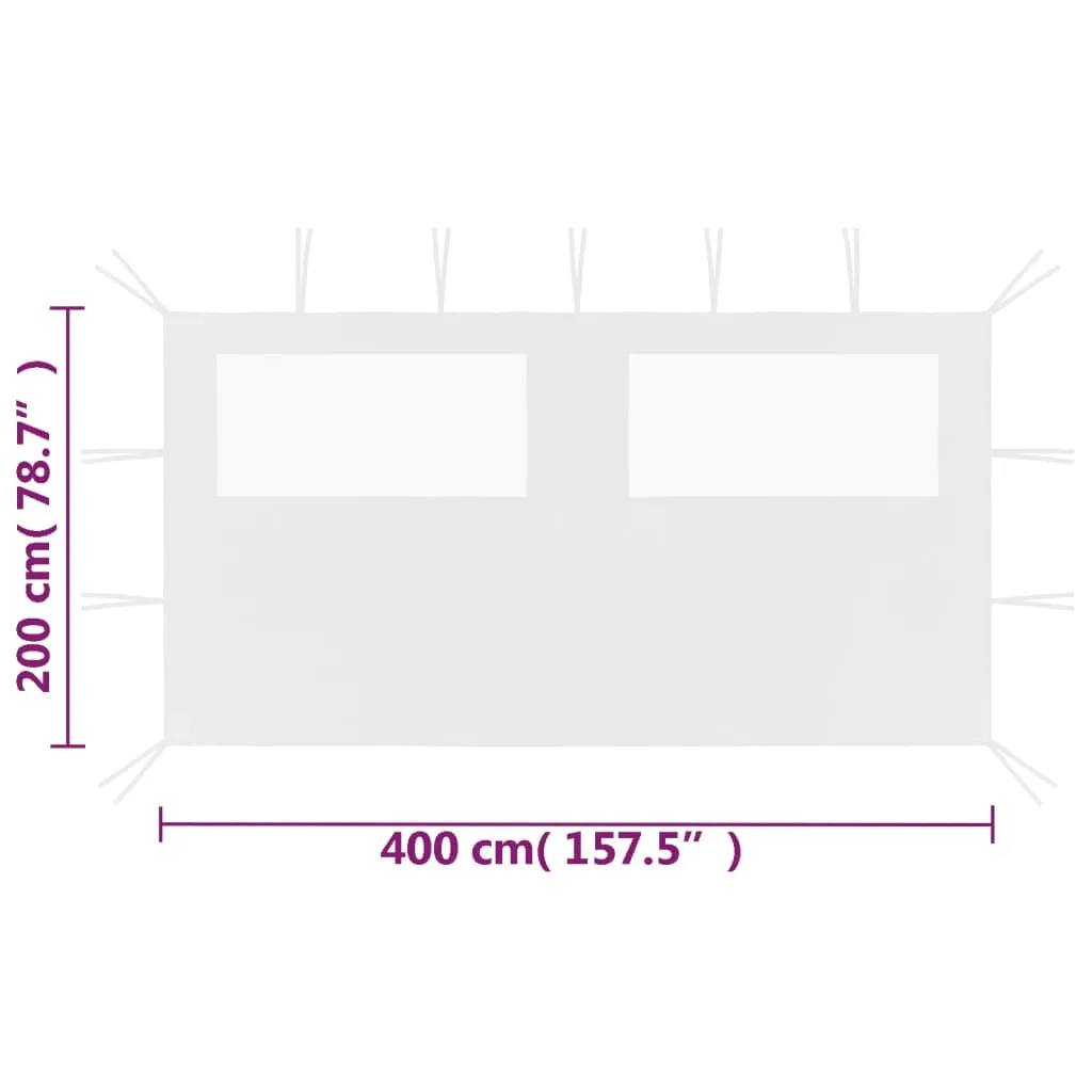 Pavillon-Seitenwand mit Fenstern 4x2 m Weiß