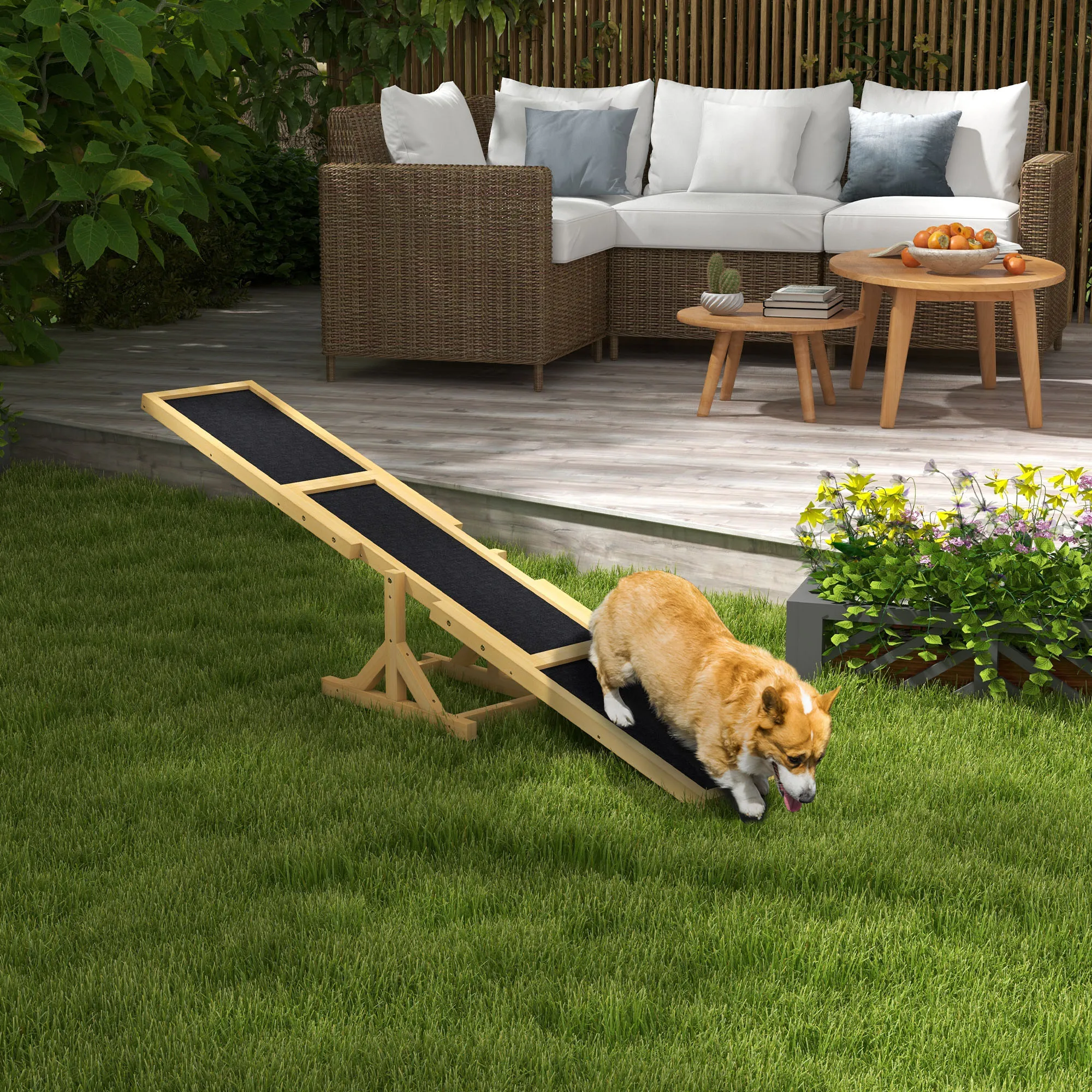 Hundewippe für Agility Training aus Tannenholz, Gelb, 180x30x30cm