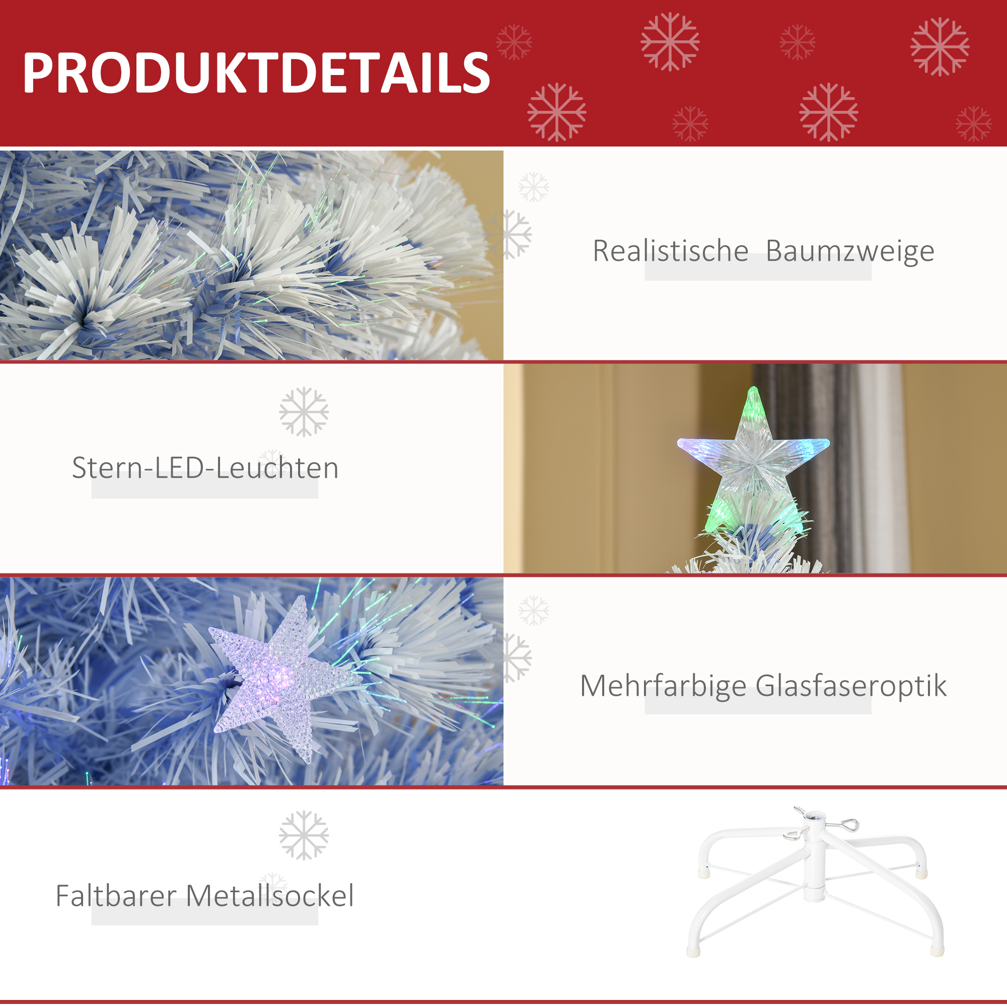 Künstlicher Weihnachtsbaum 120 cm mit LED und Glasfaser Weiß-Blau