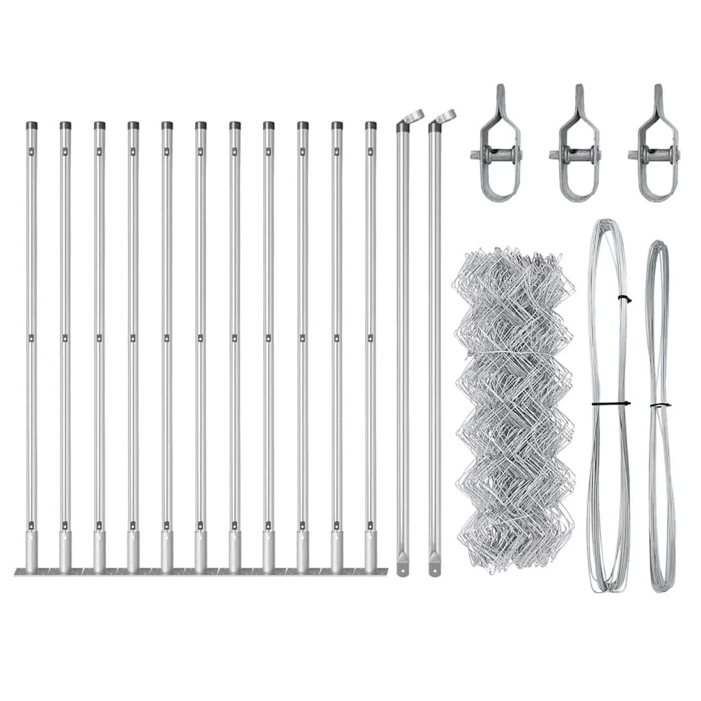 Zaunpfosten Set aus Stahl 2500 x 3,2 x 60 cm Silber