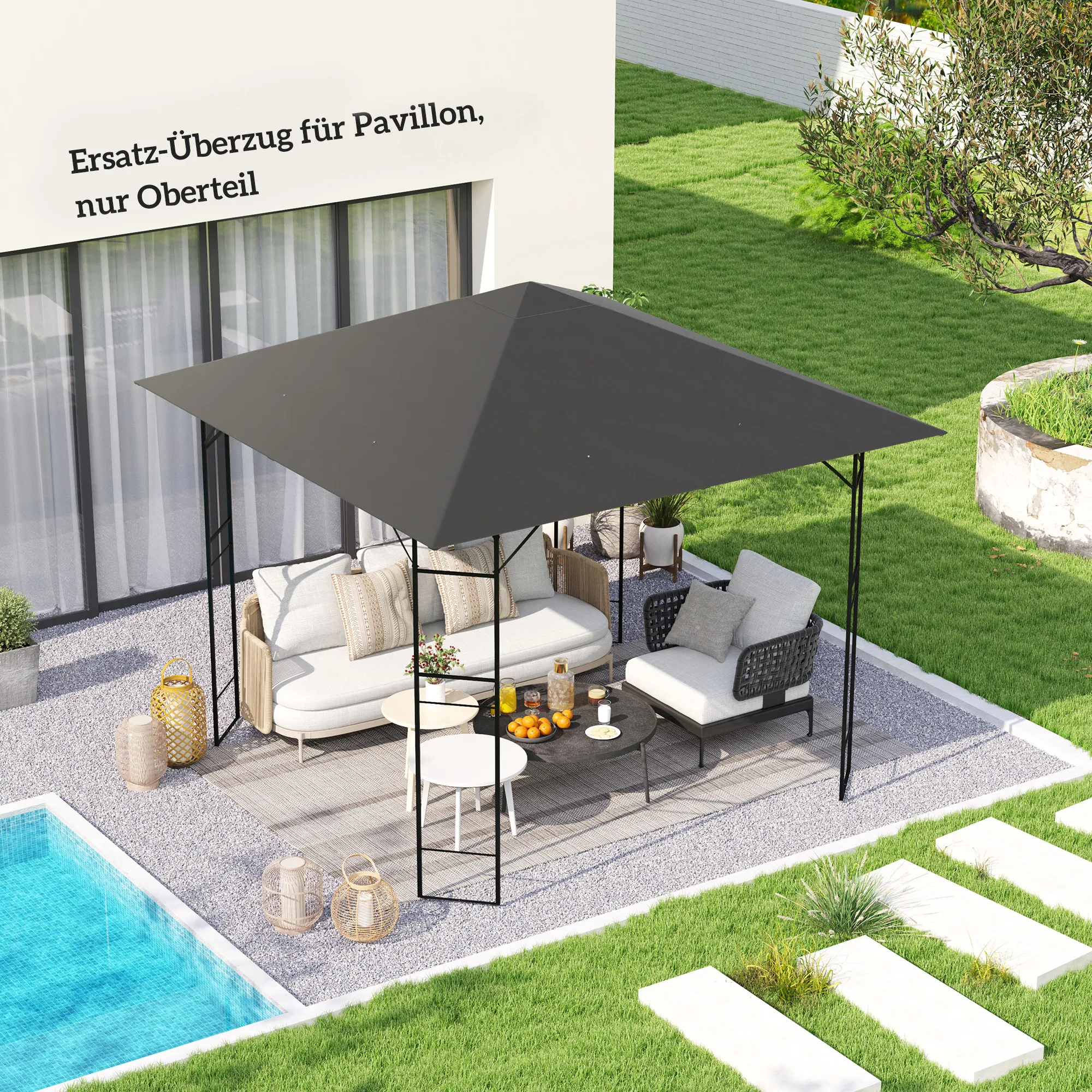 Pavillon Ersatzdach 3 x 3 m Grau