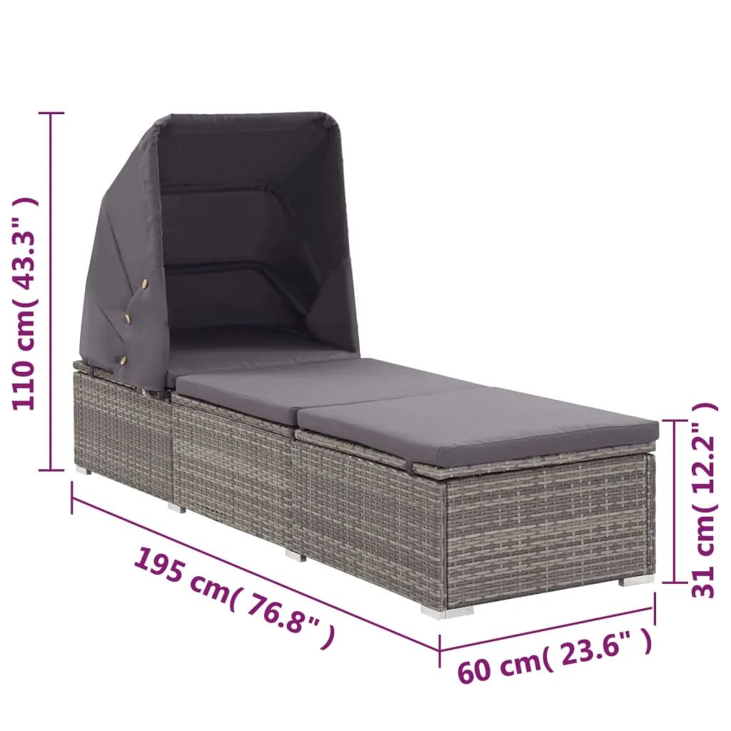 Sonnenliege aus PE-Rattan 195x60x110 cm in Grau
