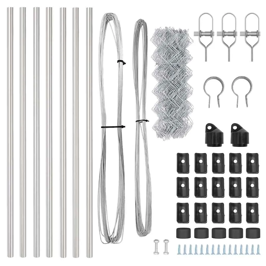 Zaunpfosten-Set aus Stahl 1000 x 3,2 x 60 cm Silber